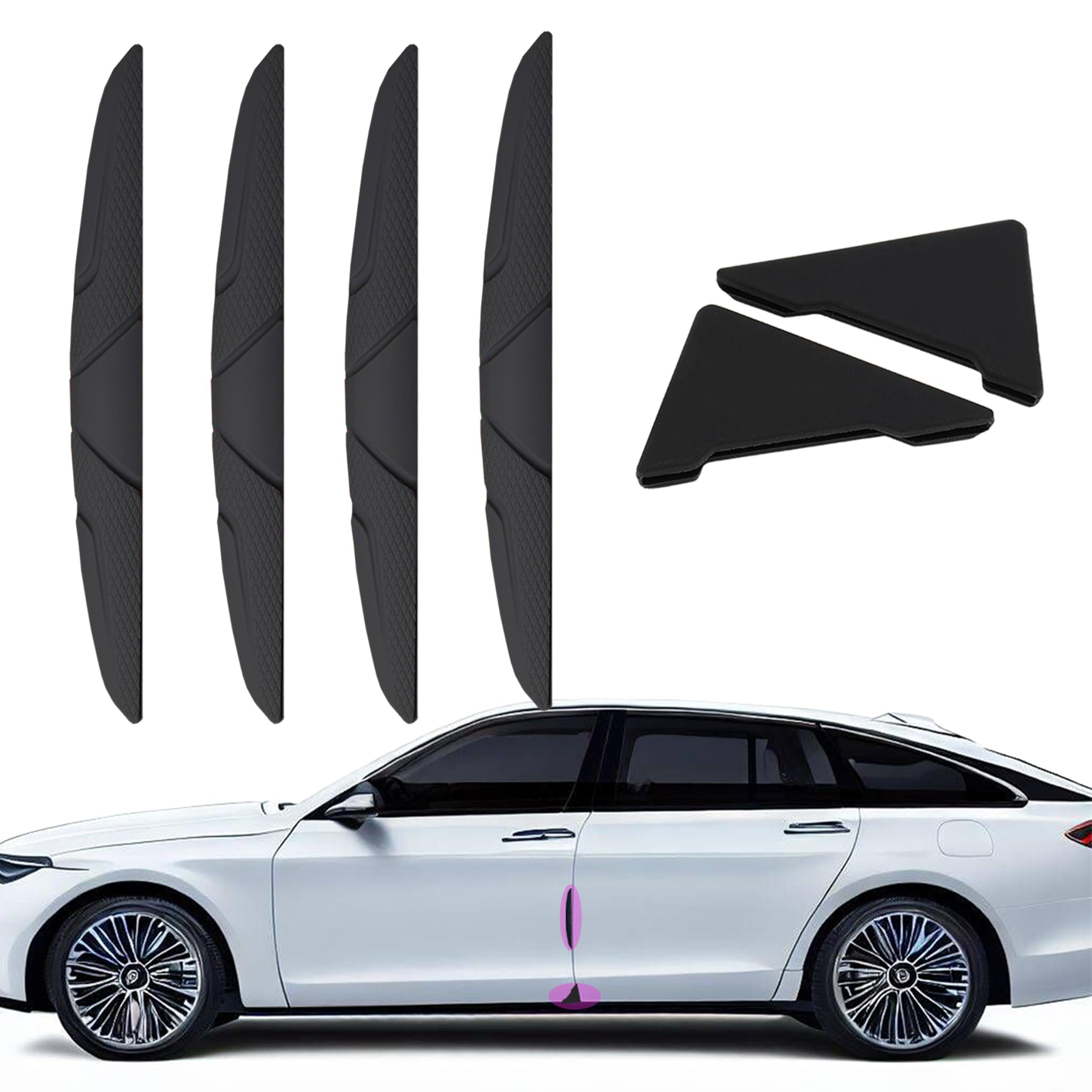 Hosawtek Black Car Door Edge Guards and Corner Guards Combo - 4-Piece Bumpers + 2-Pack Door Corner Protectors - Easy to Install, Highly Adhesive Backing - Protects Car Door Against Impacts, Scratches