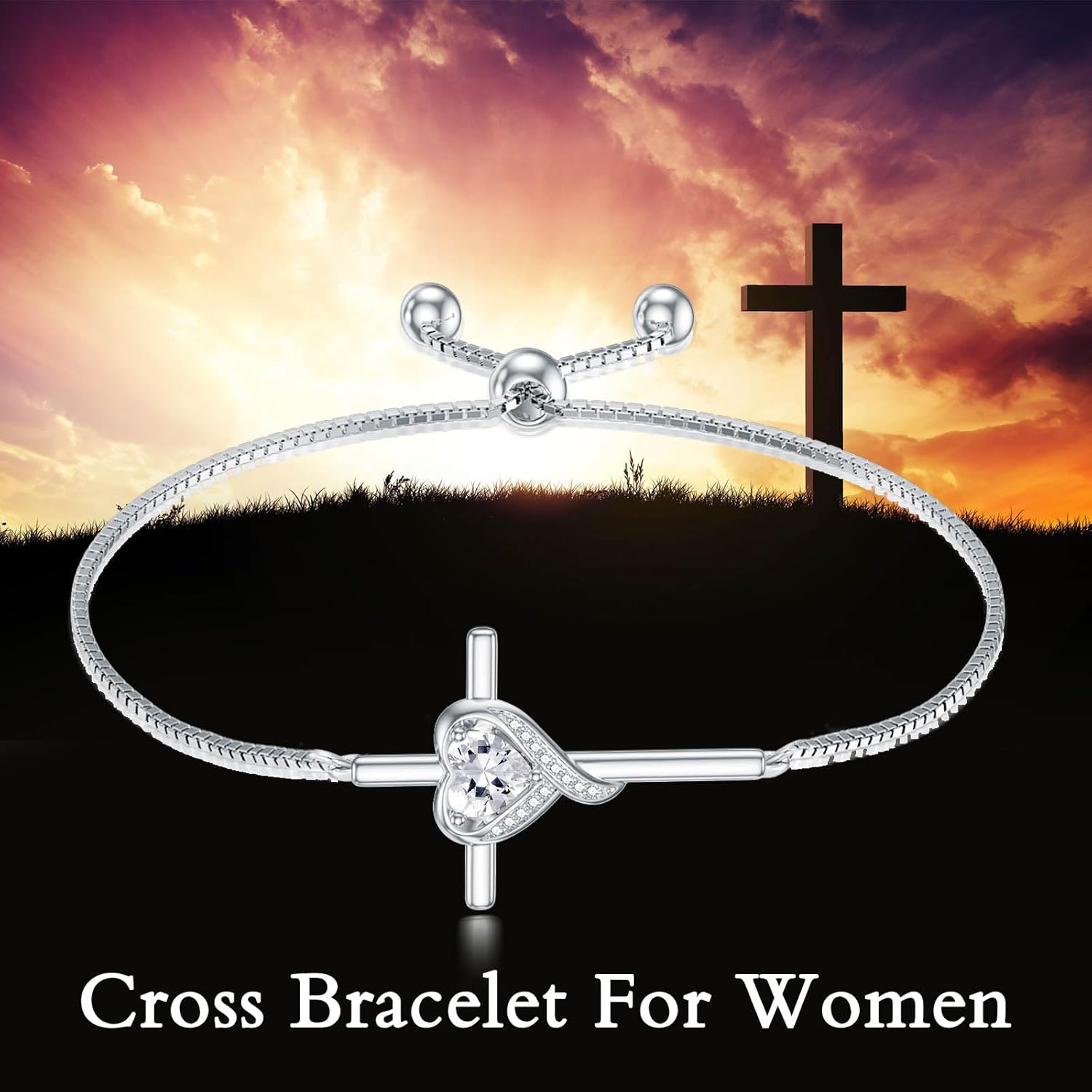 TOUPOP Birthstone Cross Bracelet for Women 925 Sterling Silver Cross Heart Bracelet Fine Jewelry Birthday Mothers Day Gifts for Mom Her Wife Girlfriend