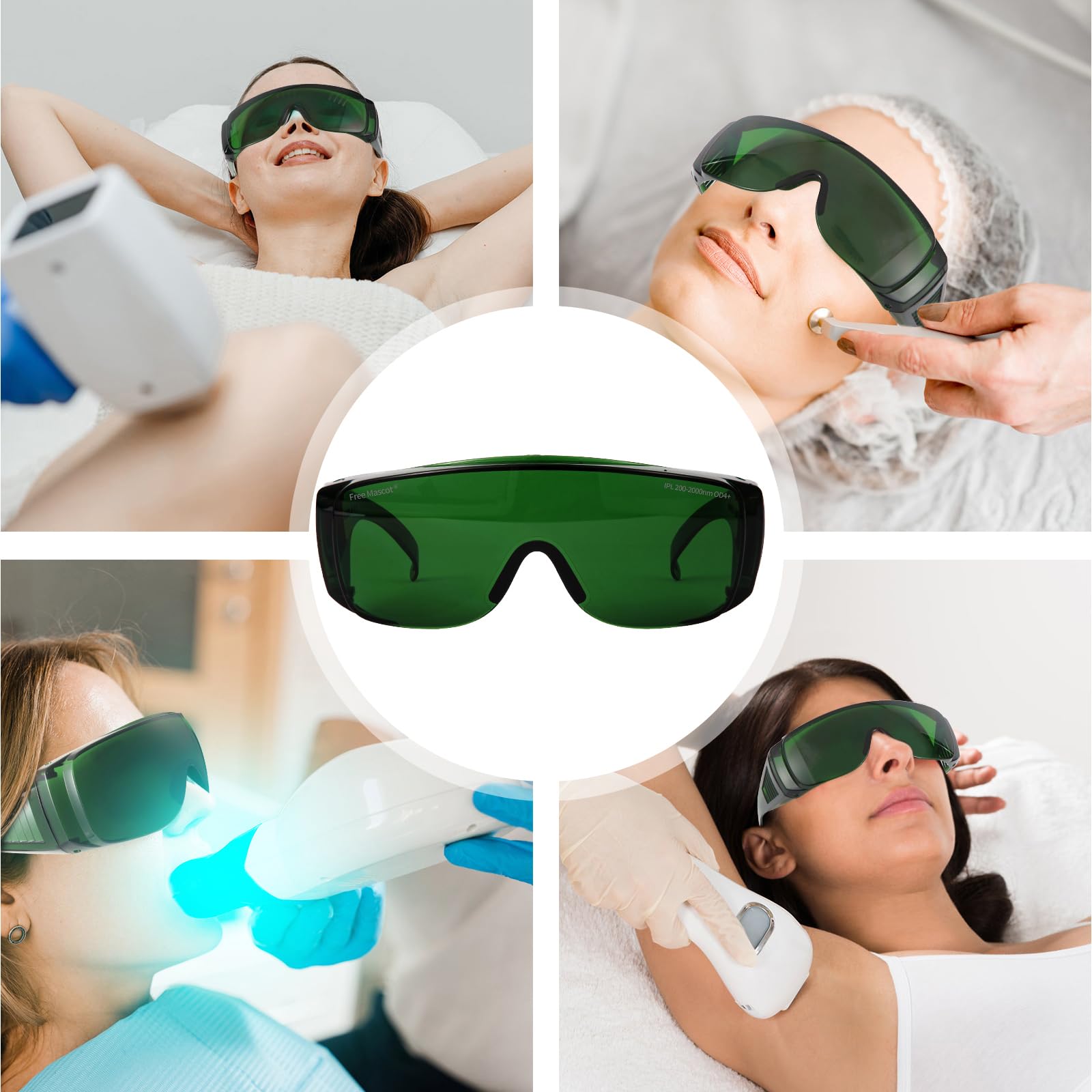 FREEMASCOT 200-2000nm IPL Brille für Laser-Haarentfernung, Bräunung und Rotlichttherapie Augenschutz (Grün)