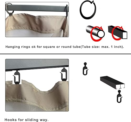 Miniatura 5 de Malla universal de repuesto, 4 paneles con cremallera para jardín, patio, solo red (12 x 12 pies, gris)