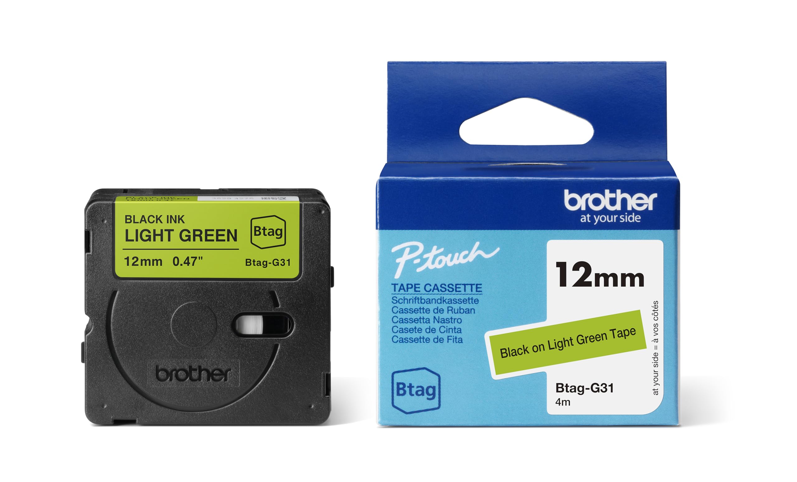 Brother Original Btag-G31 Label Tape 12 mm Wide 4 m Long Black/Green