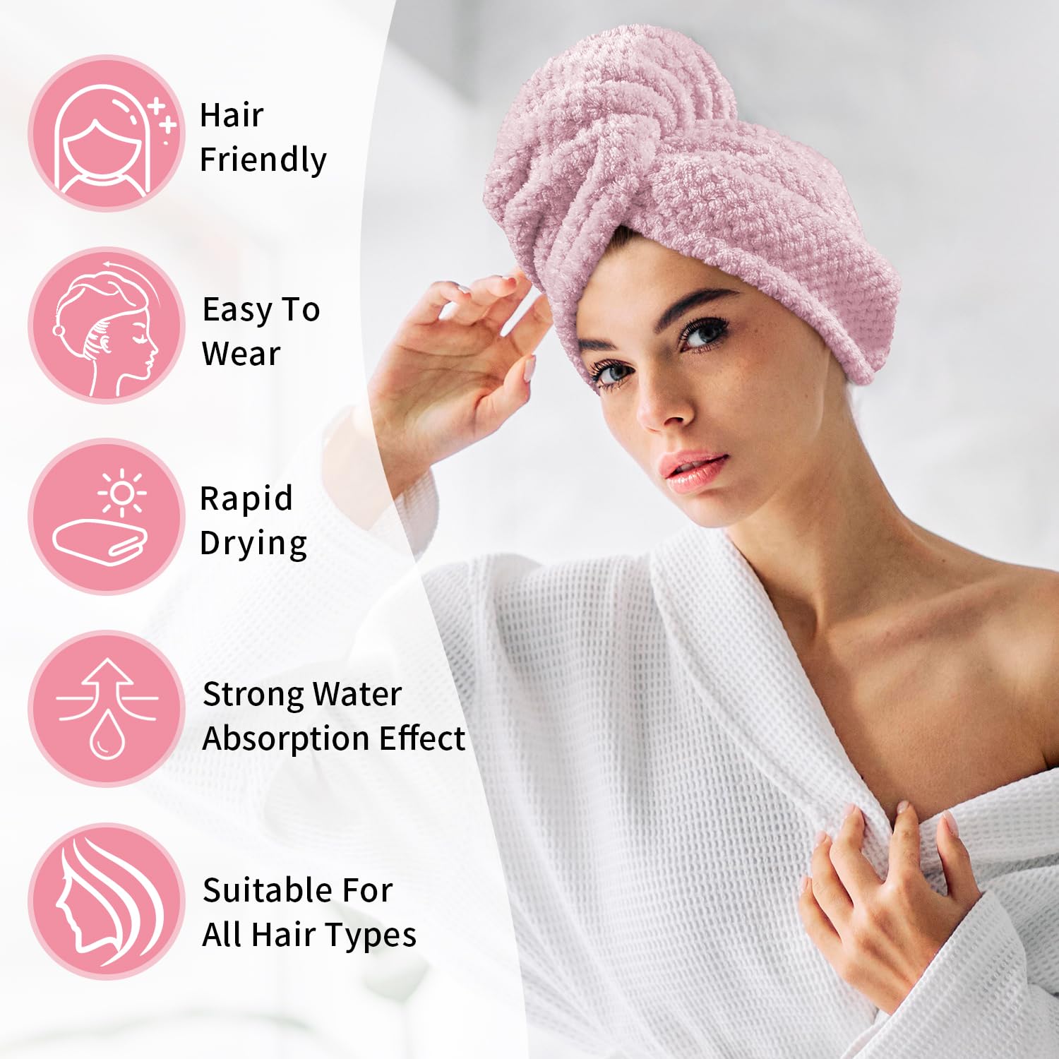 my novel things Paquete de 3 toallas de pelo para mujer, toalla de microfibra para el cabello, toalla de pelo súper absorbente, toallas de cabello de secado rápido con botón para cabello rizado,