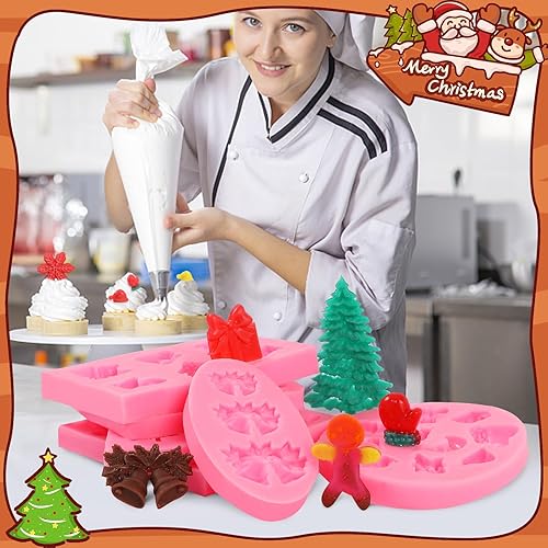 Miniatura 4 de Moldes de silicona para fondant de Navidad, lindo árbol de Navidad, Papá Noel, oso amoroso, alce, muñeco de nieve, invierno, congelado, fiesta,