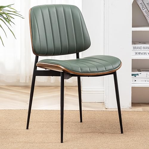 Miniatura 29 de LUNLING Juego de 2 sillas de comedor modernas de mediados de siglo, sillas retro de piel sintética con asiento tapizado de madera curvada de nogal,