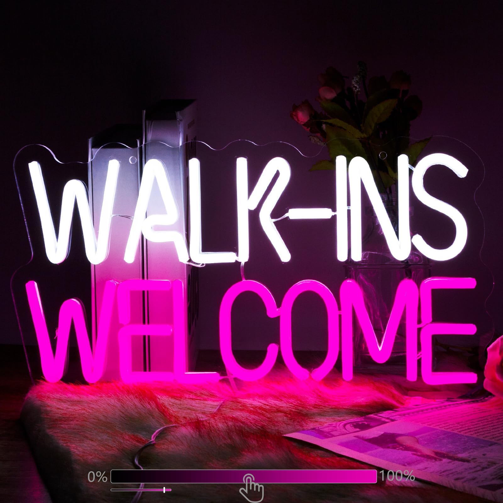 Walk Ins Welcome Neon Sign For Wall Decor Studio Room Led Lights, Pink Business Decor Neon Signs Aesthetic Operated Light For Door Decorations, Store Room Accessories Neon Sign