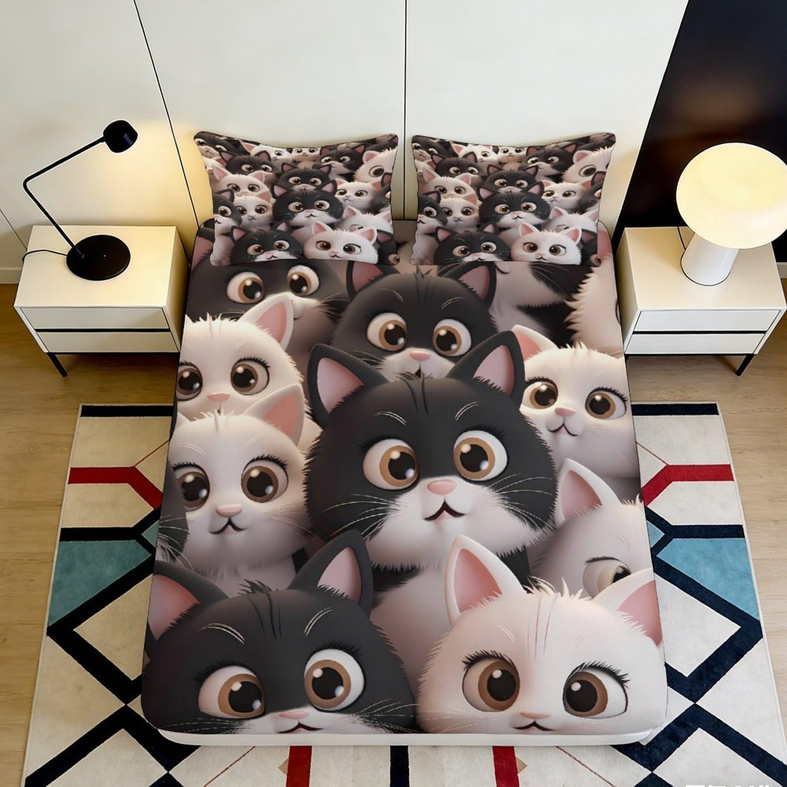 Jqzkxnhpbr Style-3 3D Printed Cute Cat Fitted Sheet Microfiber Soft Breathable Cartoon Kitten Mattress Cover For Bedroom Dorm Decor 90X200x25cm