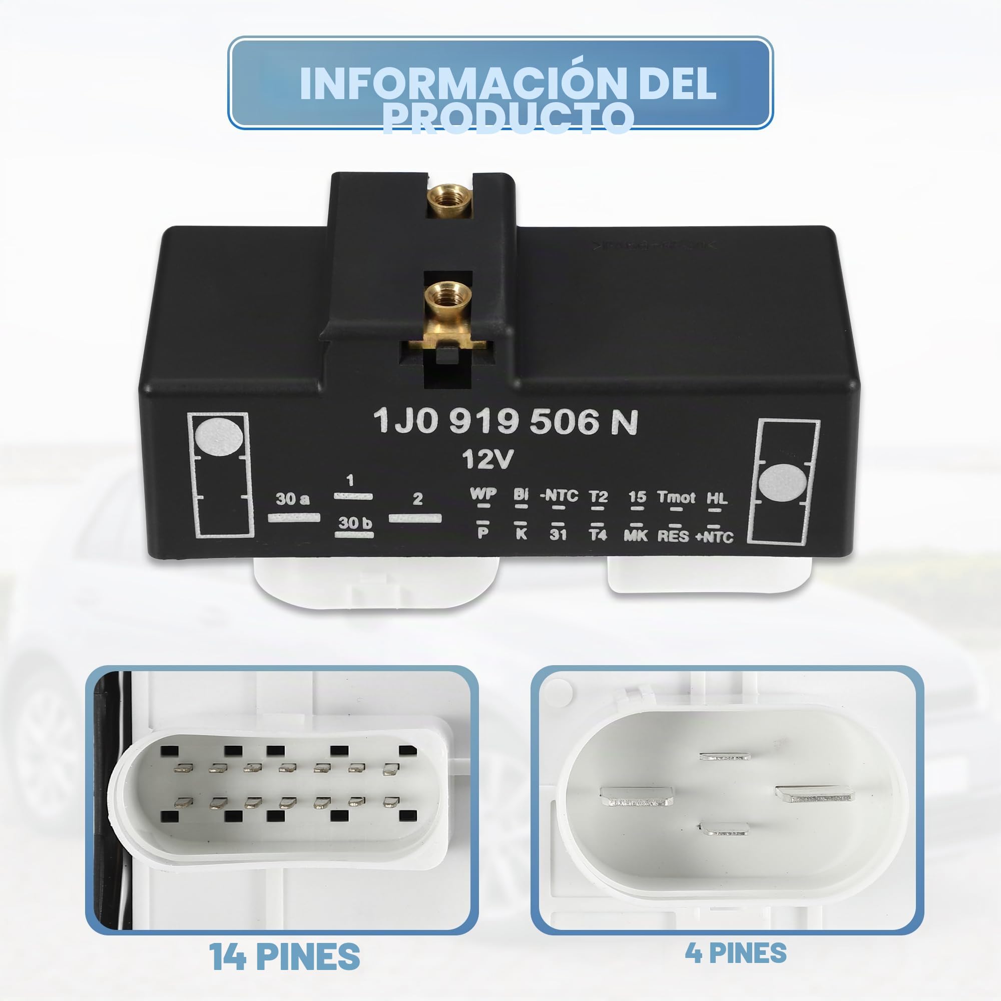 A ABSOPRO Módulo Control Ventilador Radiador Para Volkswagen Golf 02-05 1Pc | Para Volkswagen Jetta 02-04, Plástico Y Metal, Negro Y Blanco, 12.3X5.1X7.3Cm, 4+14 Pines, 1J0919506N, 1 Unidad