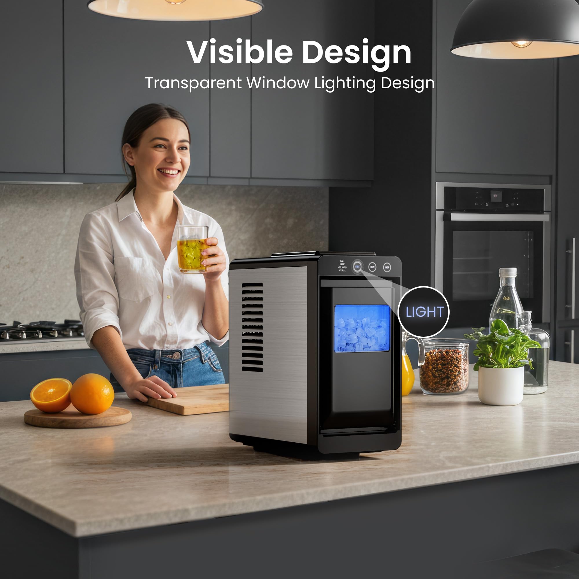 Kismile Ice Makers Countertop,26lbs/Day,Portable Countertop Ice Machine,Ice Basket/Scoop For Home & Kitchen(Green) on Fridge.com - View 6