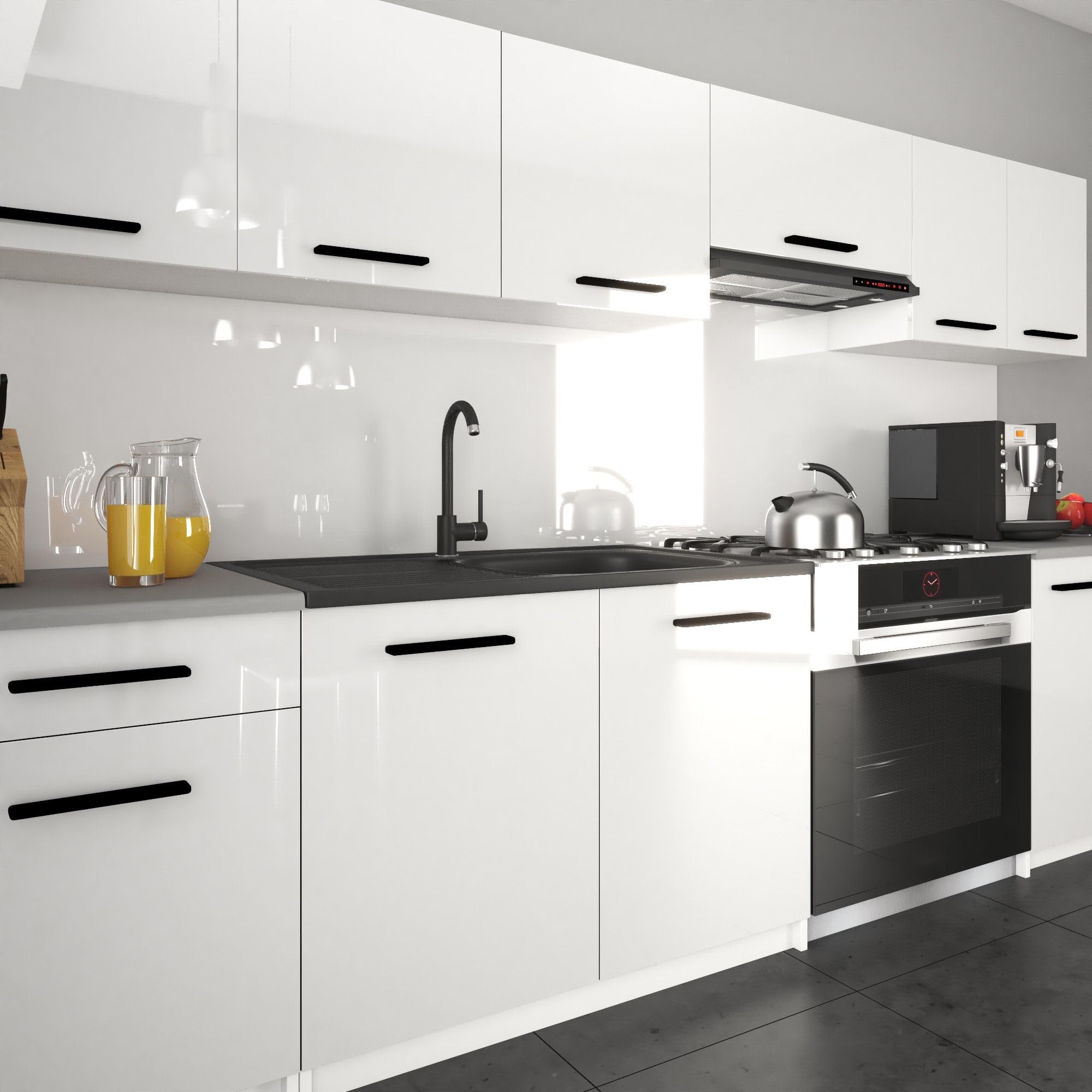Belini Italia 2 Liniowa szafka kuchenna 240cm Biały Błyszczący | ECONATURA DECOR Liniowa szafka kuchenna, szafka, bez sprzętu AGD, z blatem roboczym