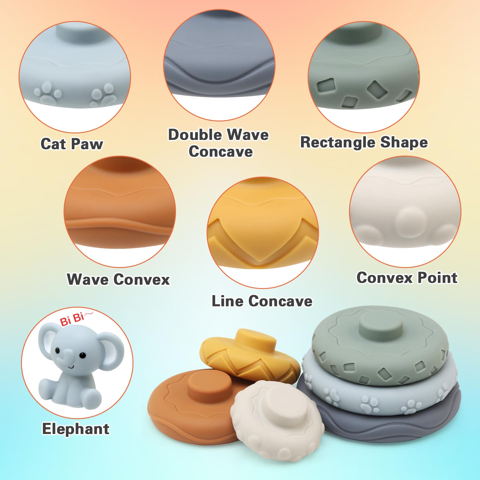 LEADSTAR Stacking Baby Toys Silicone, Elephant Silicone Soft Stack Rings - Image 4