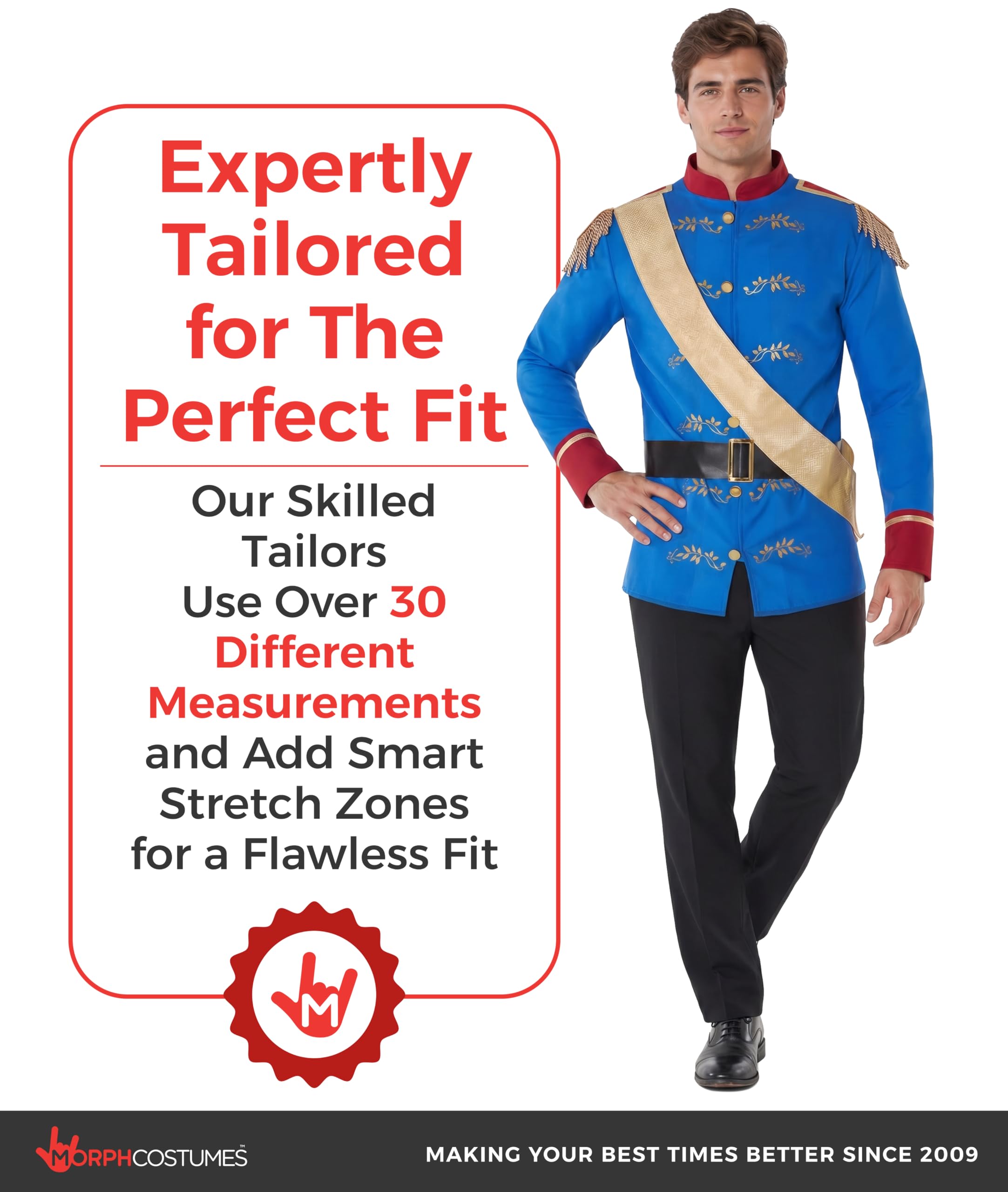 Morph Costumi Principe Azzurro Costume da Uomo - Costume Reale Adulto Halloween Costume, Elegante Principe Outfit