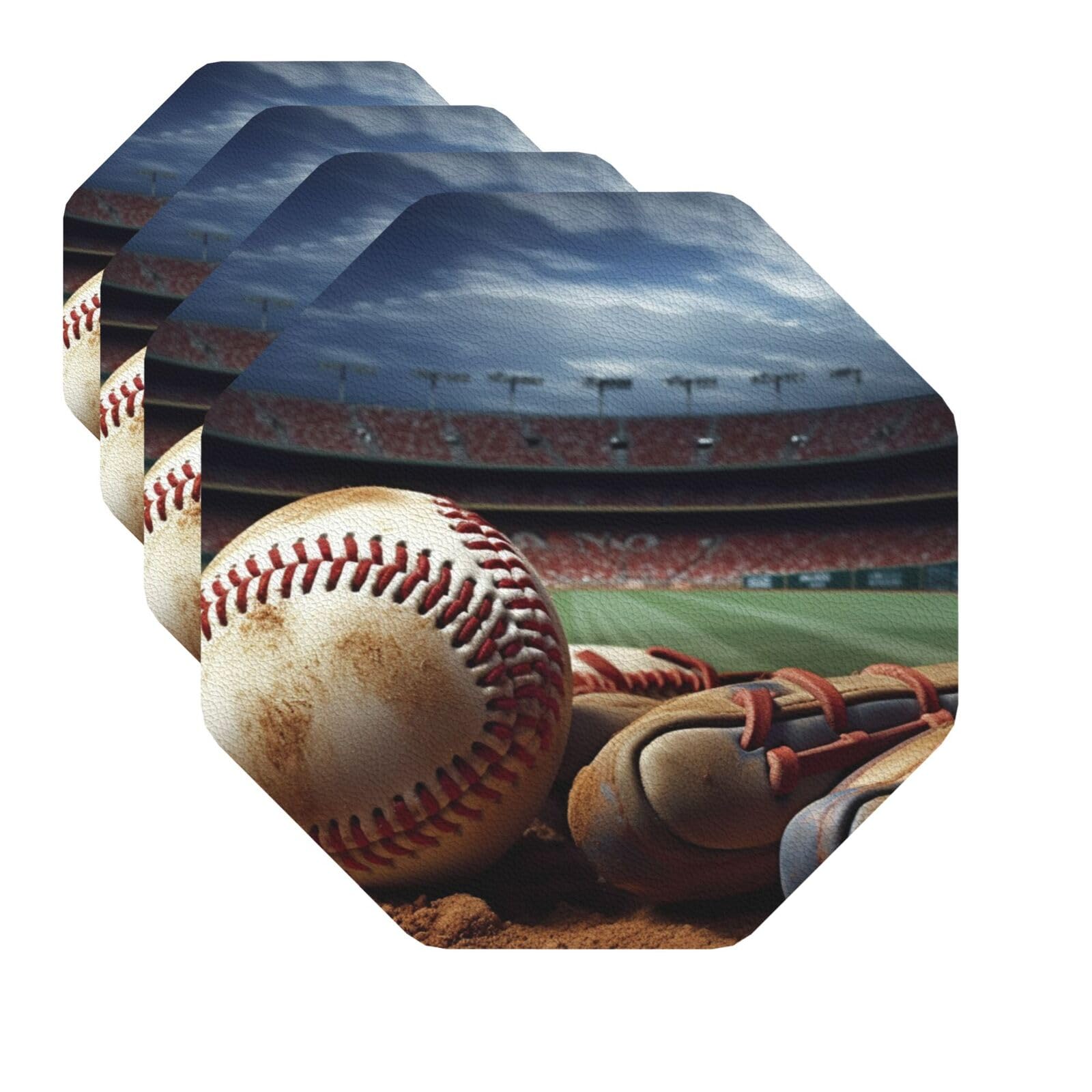 Drink Coasters Set of 4 Quick-Dry Leather Coaster Baseball Coasters for Drinks Coffee Cup Mat Tabletop Protection Heat Resistant Coaster for Kitchen Bar Office Home Decor