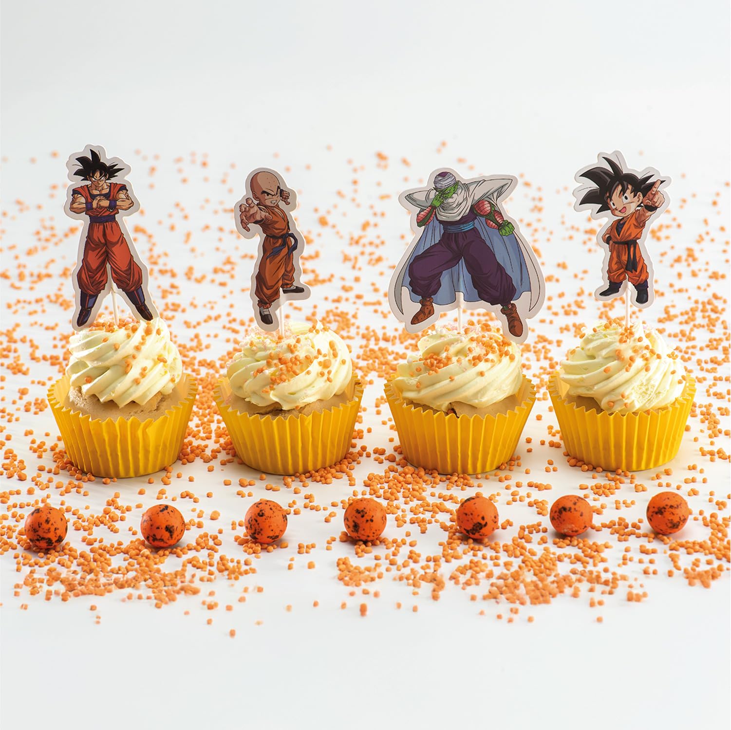 Cake Toppers Dragon Ball 16 Unidades – Decoración cupcakes y tartas, papel apto para contacto alimentario, 8 diseños con Goku, Vegeta, Piccolo, Krilin, Trunks y Shenron — view 4