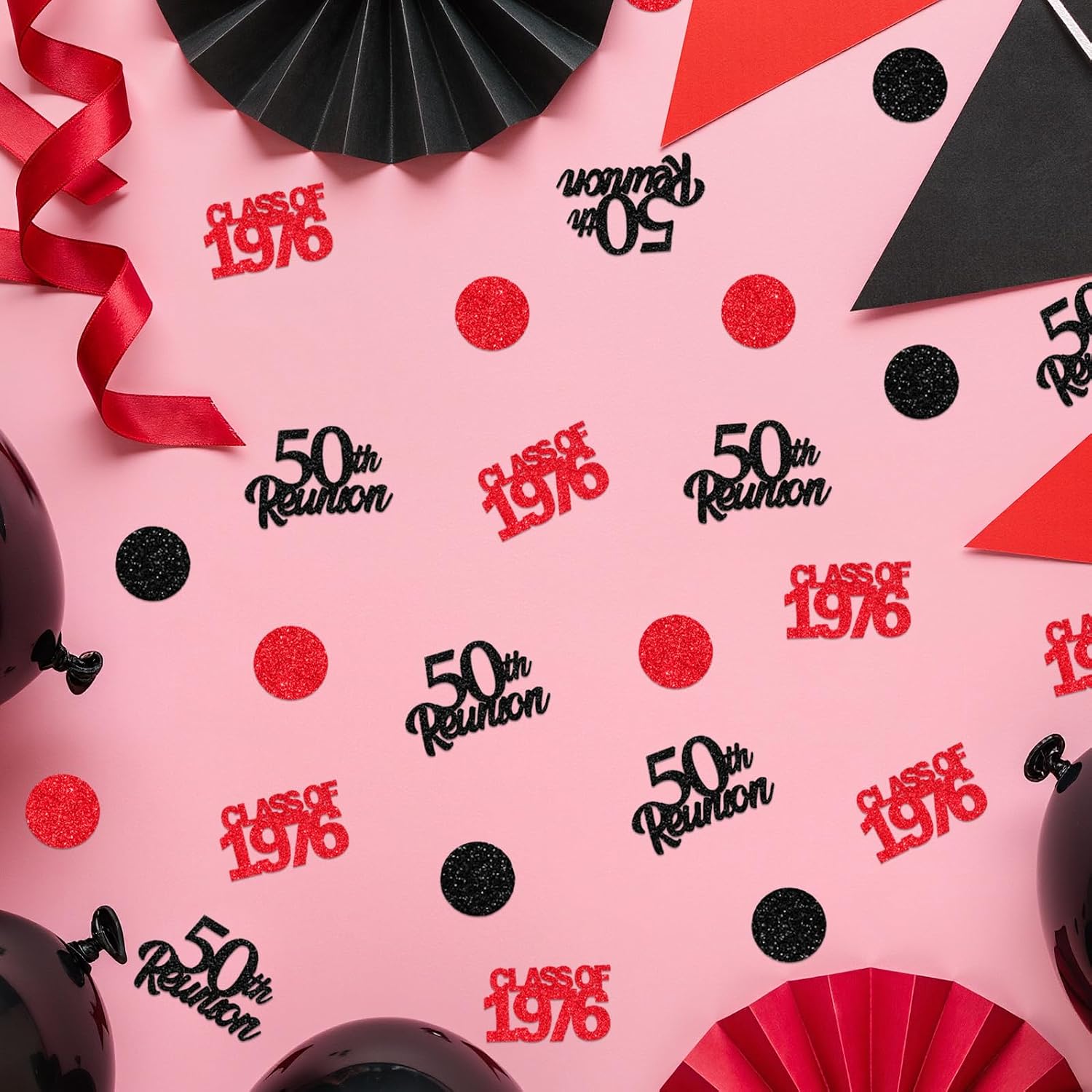 200 Pieces Red and Black 50th Class Reunion Confetti - Perfect for Class of 1976 Party Decorations