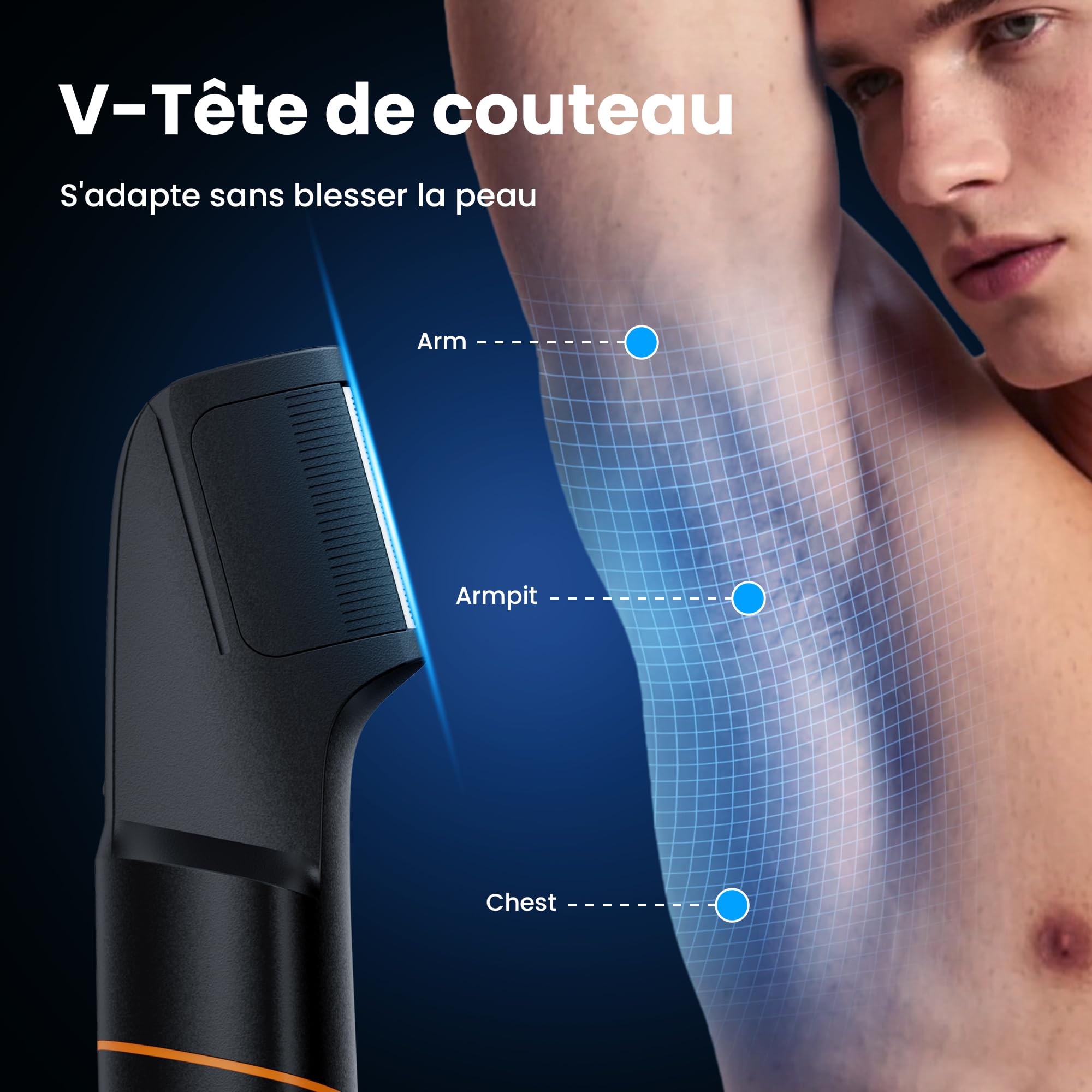 MAXGROOM Tondeuse Corps Homme Électrique, 4 en 1 Multifonction Tondeuse Intime Homme, 7000RPM Rasoir Partie Intime Professionnel, Long Endurance USB Rasoir Testicule Kit IPX6 Étanche
