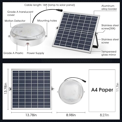Miniatura 7 de Paquete de 2 luces solares para interiores y exteriores, luz de techo más brillante, tricolor y diurna con interruptor de encendidoapagado y control