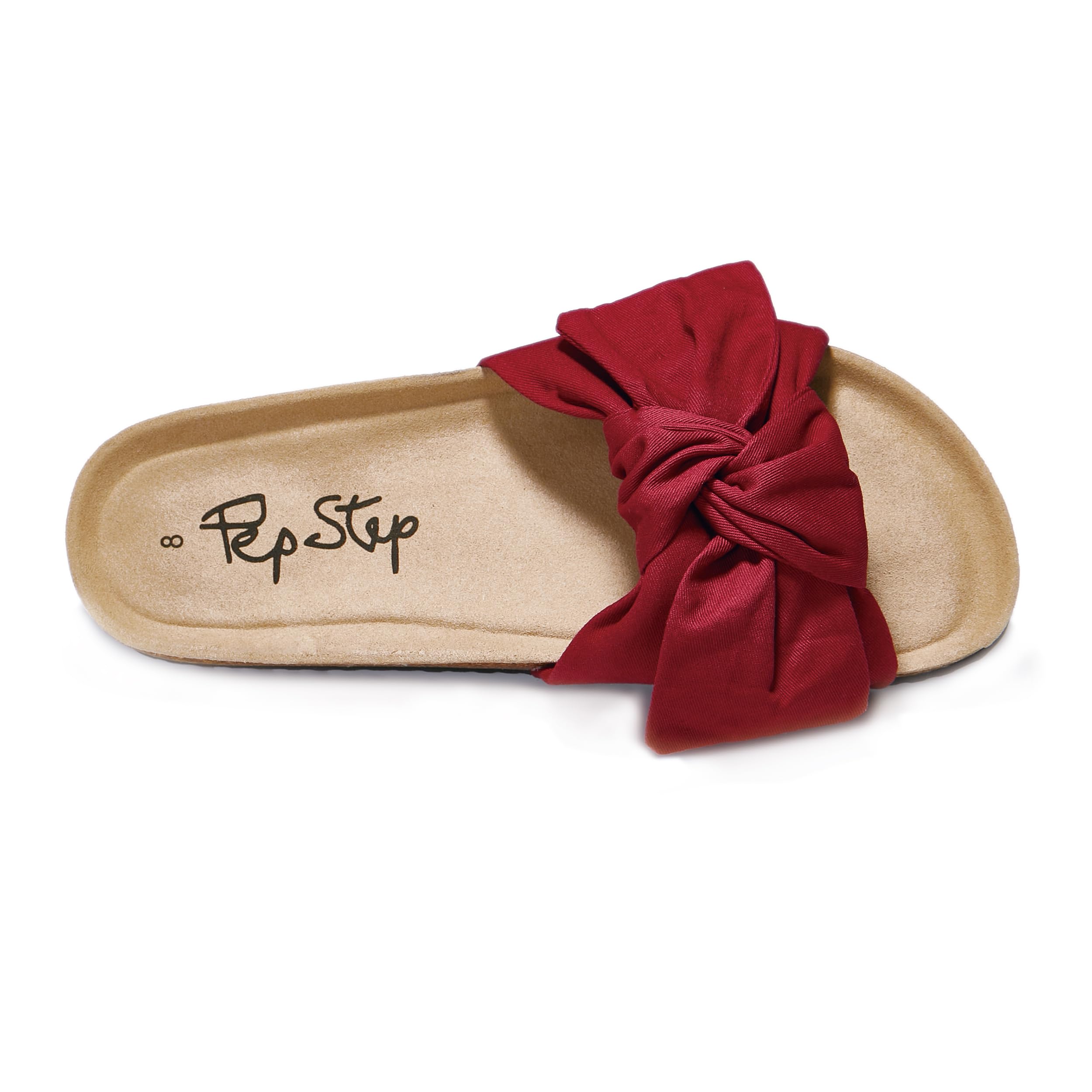 PepStep Slide Sandals for Women or Ladies Dressy Summer Casual, Cute Bow Tie Knot On Top Strap, Comfy Slip On Cork Foot Bed: 10 Ankora Red