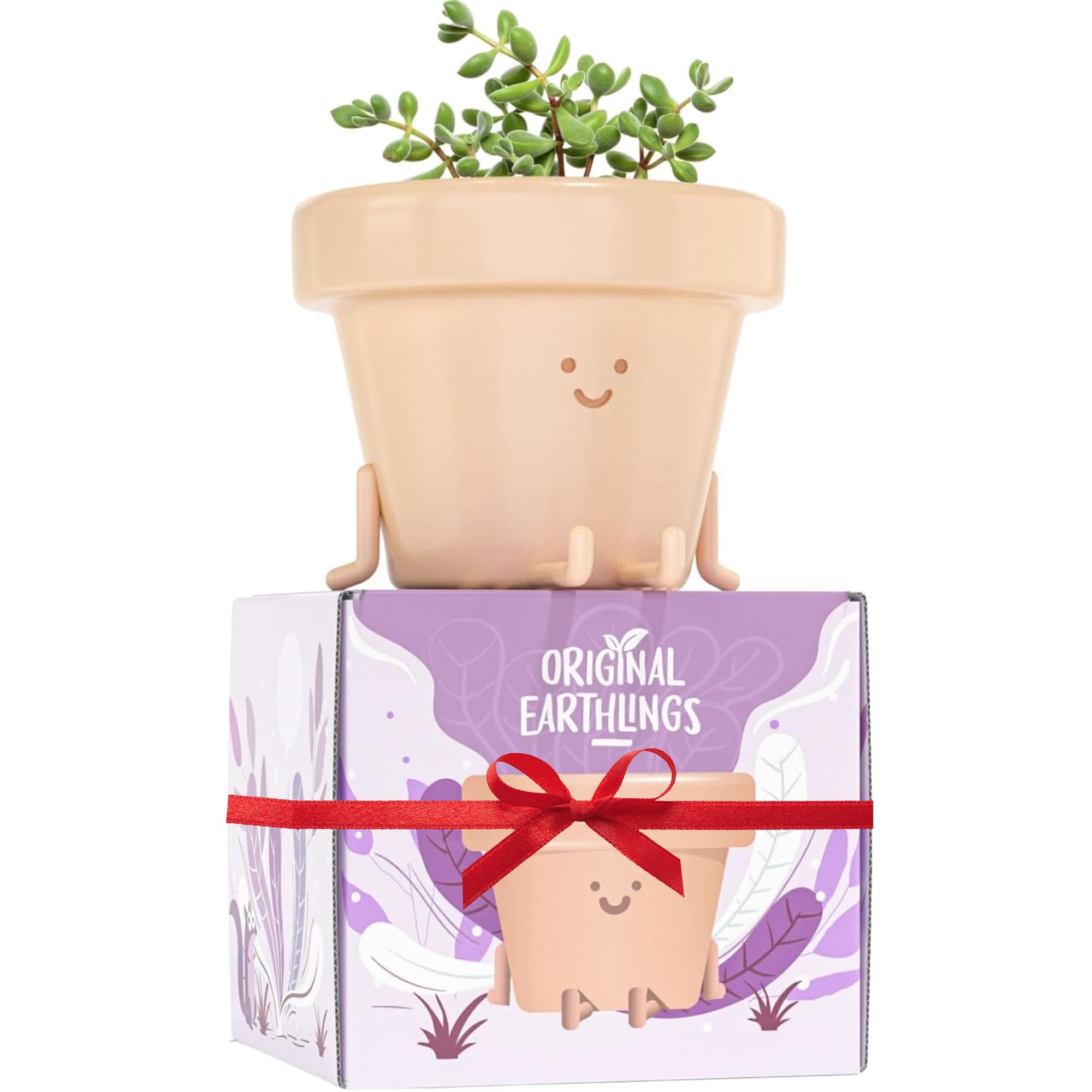 Original Earthlings Legs Out Pot, Cute Plant Pot, 10 cm Plastic Funny Planter with Drainage, Unique Cactus Plant Lover Gift, Small Succulent Face Flower Pot, Fun Teacher Appreciation Gift