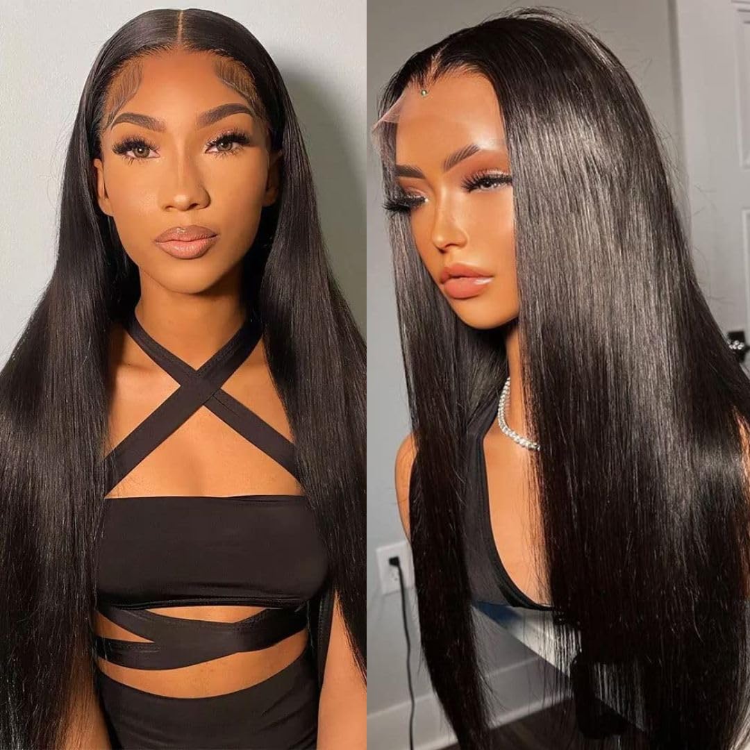 nd NOVA DONNA 22 Inch Premium 12A Virgin Human Hair Glueless Wig Pre Plucked Straight Lace Front Wigs Human Hair 13x4 180% Density Wigs (Natural Black #1B)