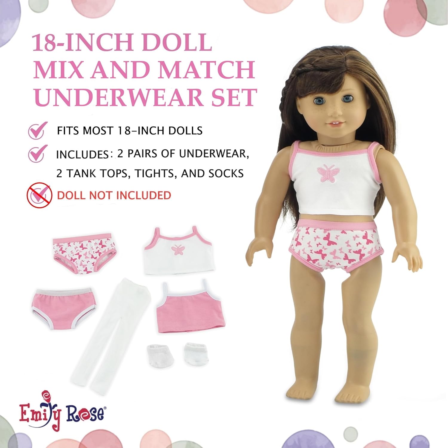 Emily Rose 18 Inch Doll Clothes - 6-PC Basic Underwear Set Socks and Tights | Value Pack 18" Doll Accessories Compatible with American Girl Dolls
