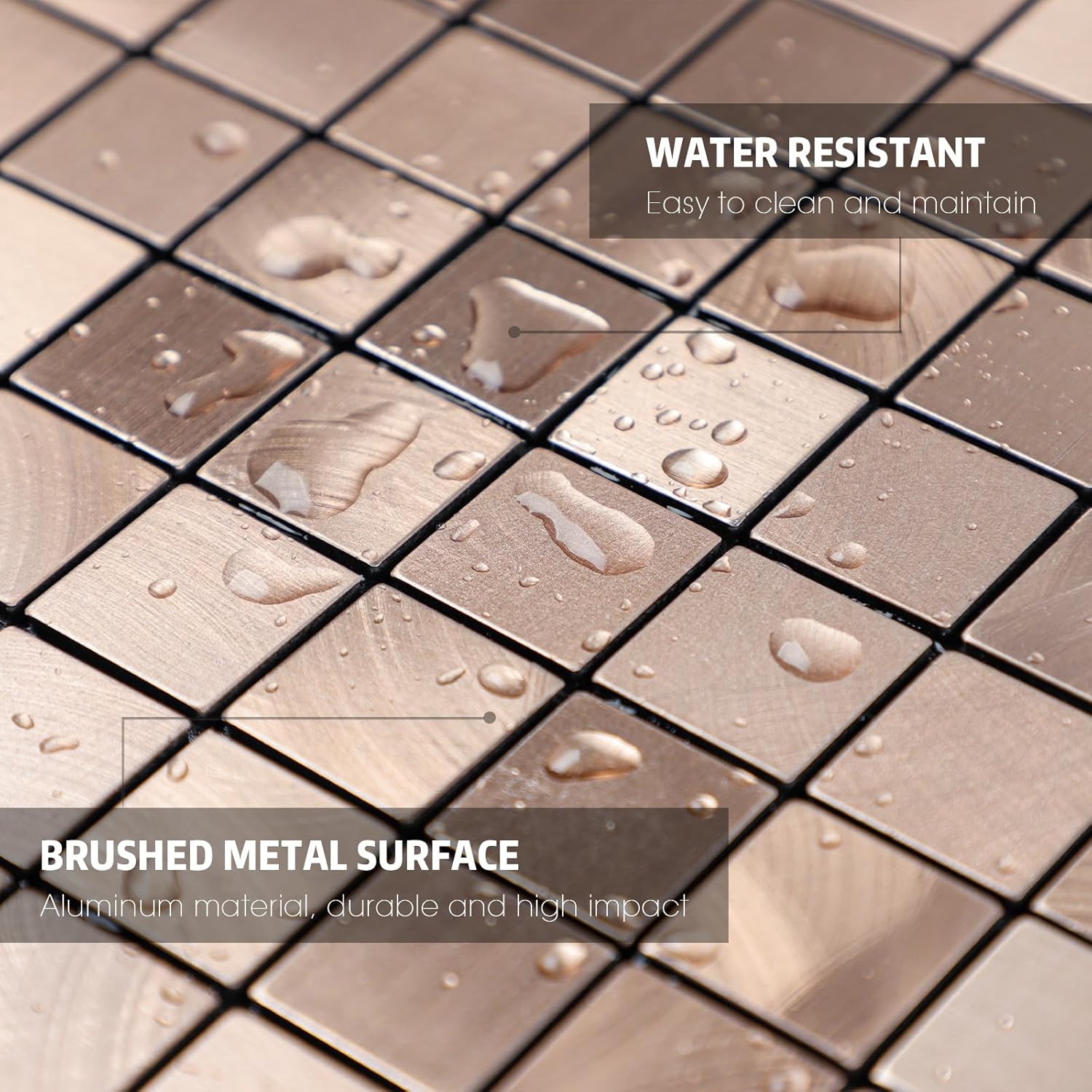 6-Sheet Copper Backsplash Peel and Stick Tile for Kitchen, Self Adhesive Aluminum Square Mosaic Stick on Wall Tiles Fireplace Tile