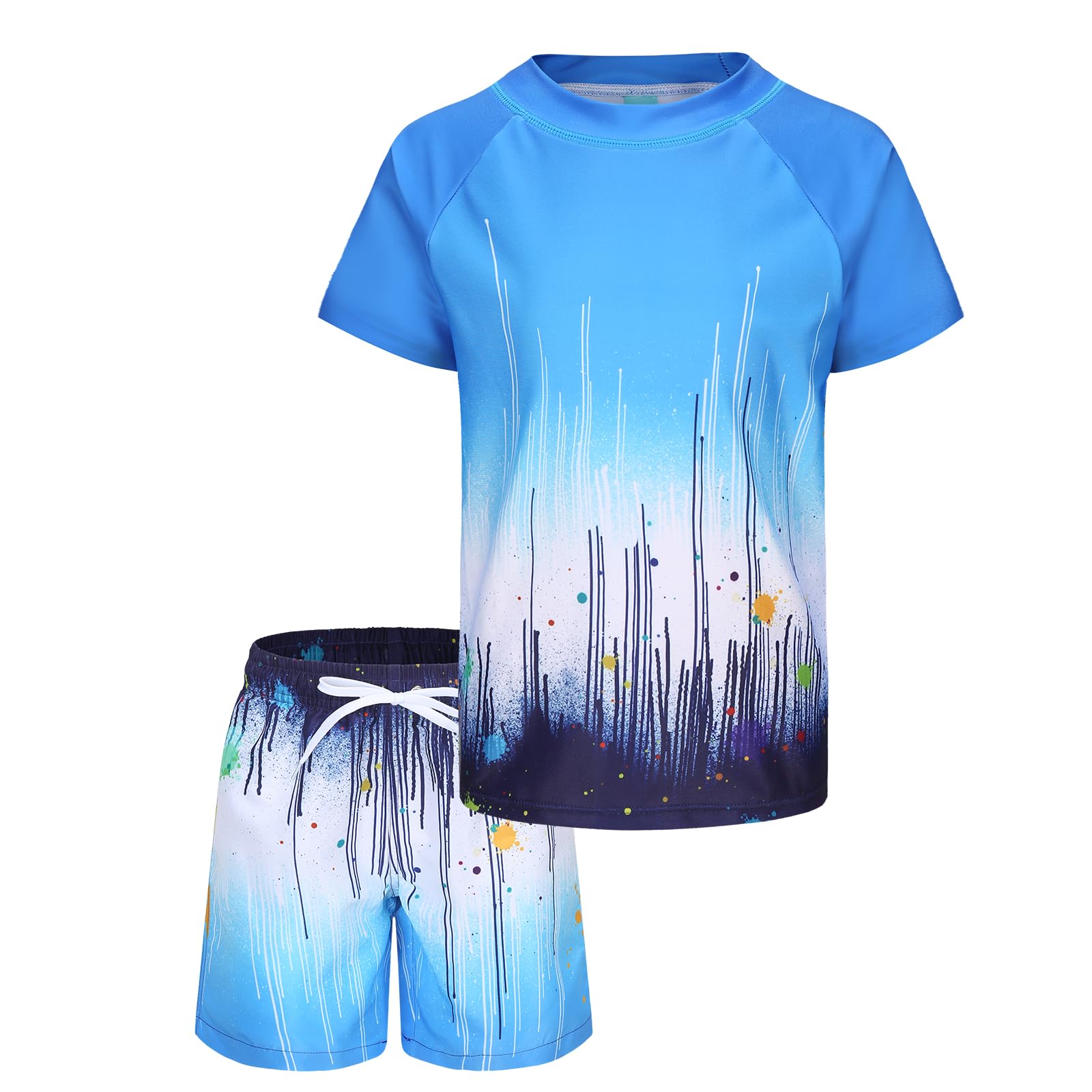 Traje de baño de dos piezas para niños con pantalones cortos de manga corta para niños de 5 a 16 años