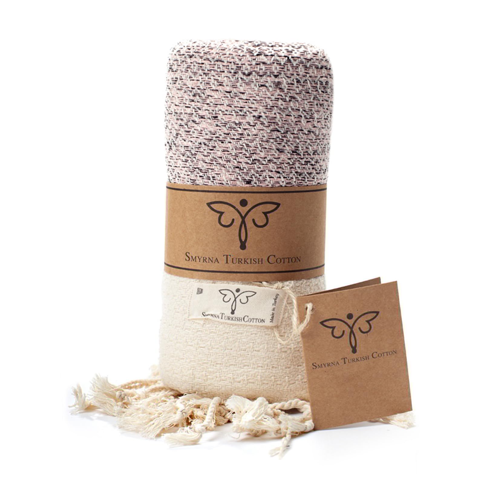 SMYRNA TURKISH COTTON Throw Blanket Vintage Series, Outdoor Blankets, Throws and Blankets for Couch, Sofa, Bed, Chair, Beach Picnic, Travel Boho Turkish Blanket Throw (Blush Pink, 60"x80")