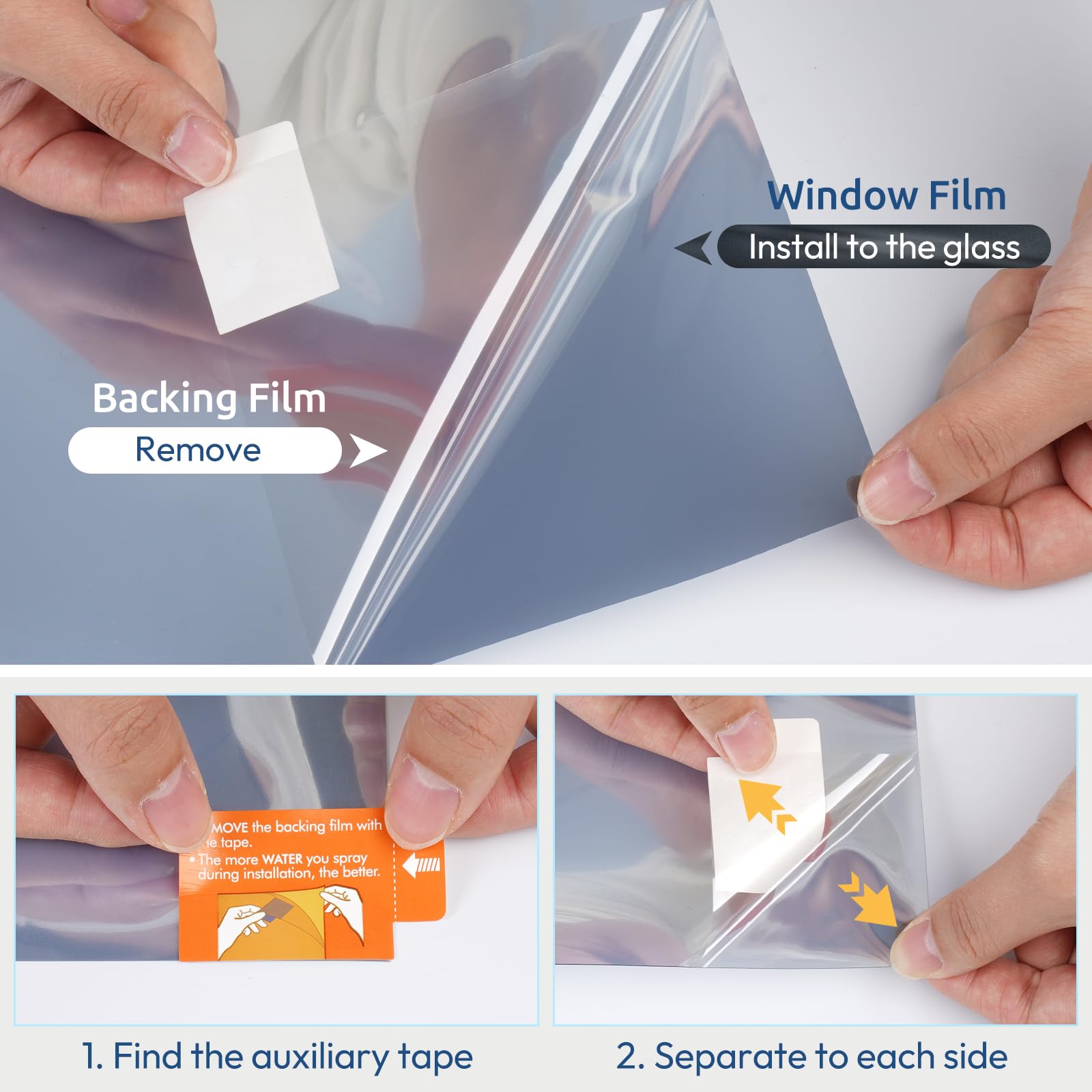 rabbitgoo Film Fenetre Anti Regard Effet Miroir avec Kit de Pose, Film Miroir sans Tain Anti Chaleur Anti UV, Brise Vue Fenetre Electrostatique pour Maison Bureau Magasin, 44.5x200cm, Argenté