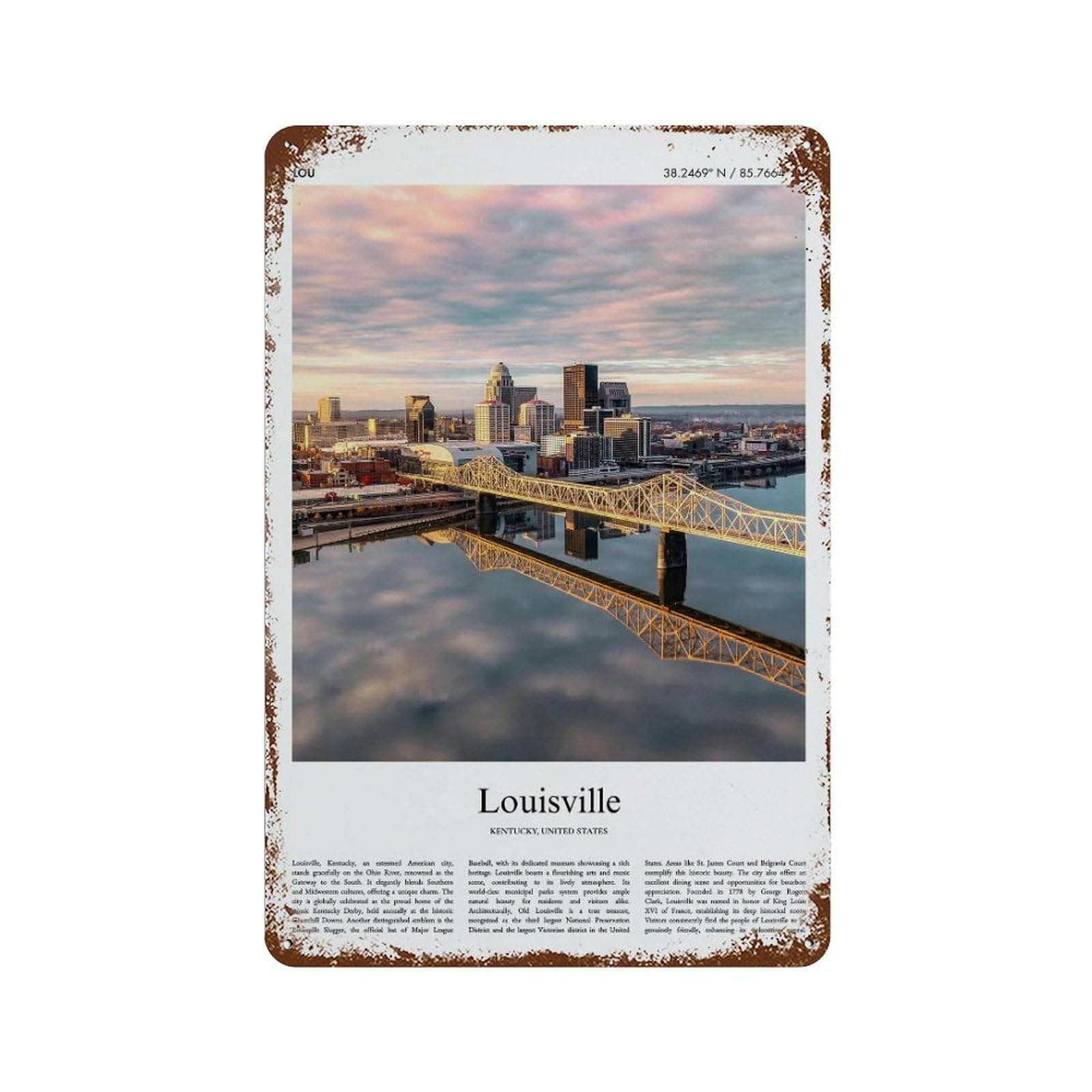 xiaoxiaoshen Louisville Kentucky, United States, USA City Scenery Wall Decor Art Metal Tin Poster Modern Home Decor Art Home Bar Shop Decorations Vintage Sign 30x20cm
