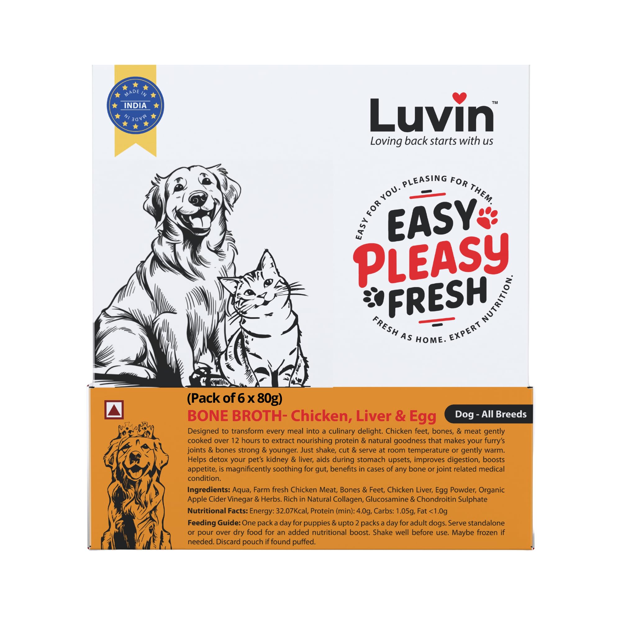 Luvin Chicken Bone Broth for Dogs - 80ml (Pack of 6) | No Added Colors, Flavors or Preservatives | Human Grade, Supports Joint Health and Good Gut Health (B0D548GV2D) Amazon Price History, Amazon Price Tracker