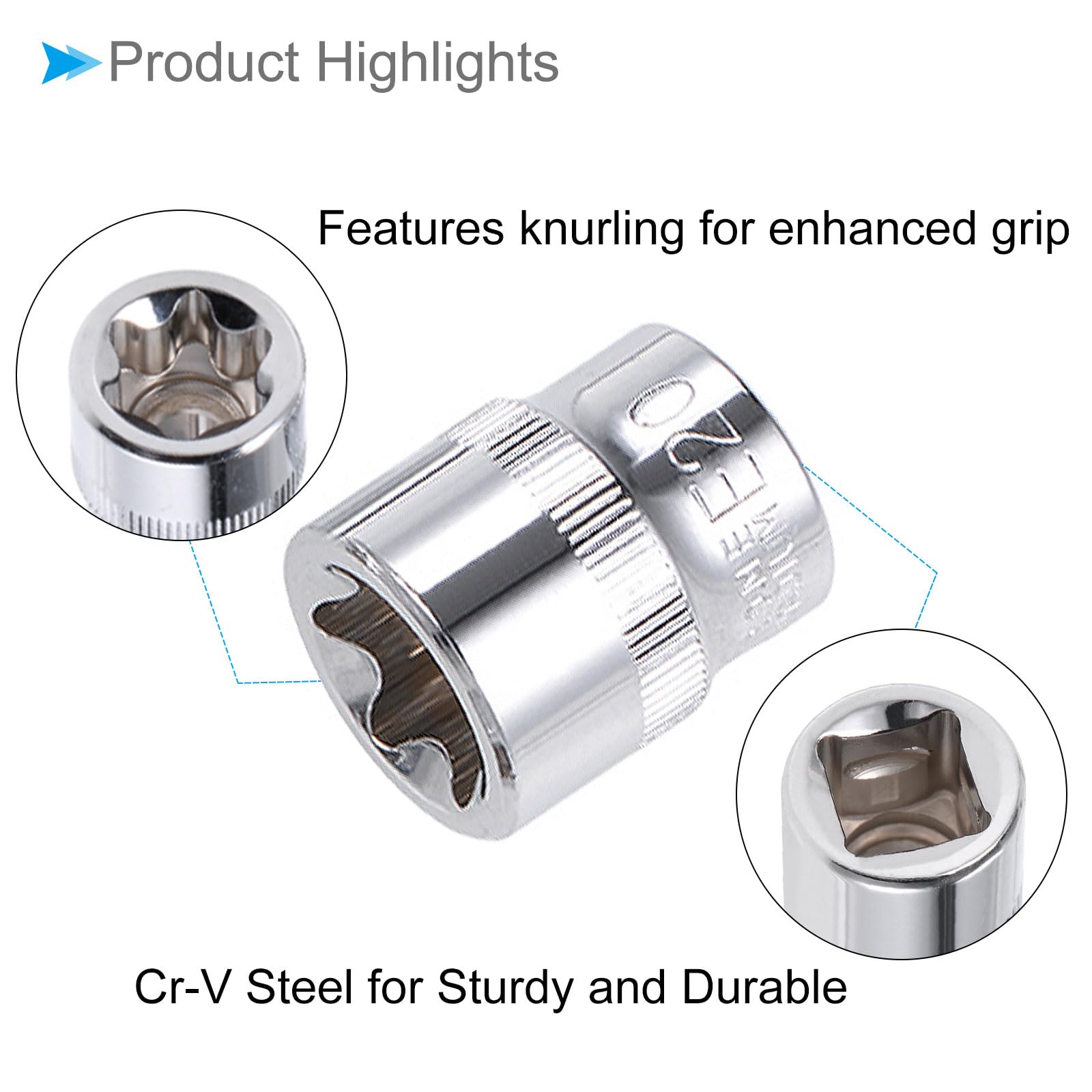 CoCud External Torx Socket Set, 3/8" Drive E8 - E20 Socket, Cr-V Steel Torque Socket - (Applications: for DIY Handcrafting), 8-Pieces - Image 4