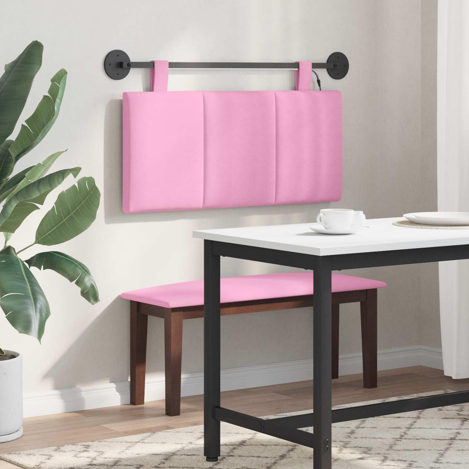 Cabecero colgante con luz LED de tela rosa, 90 x 55 x 5 cm, fijación a la pared, correas extraíbles, panel acolchado para dormitorio, habitación de invitados, habitación juvenil, hotel