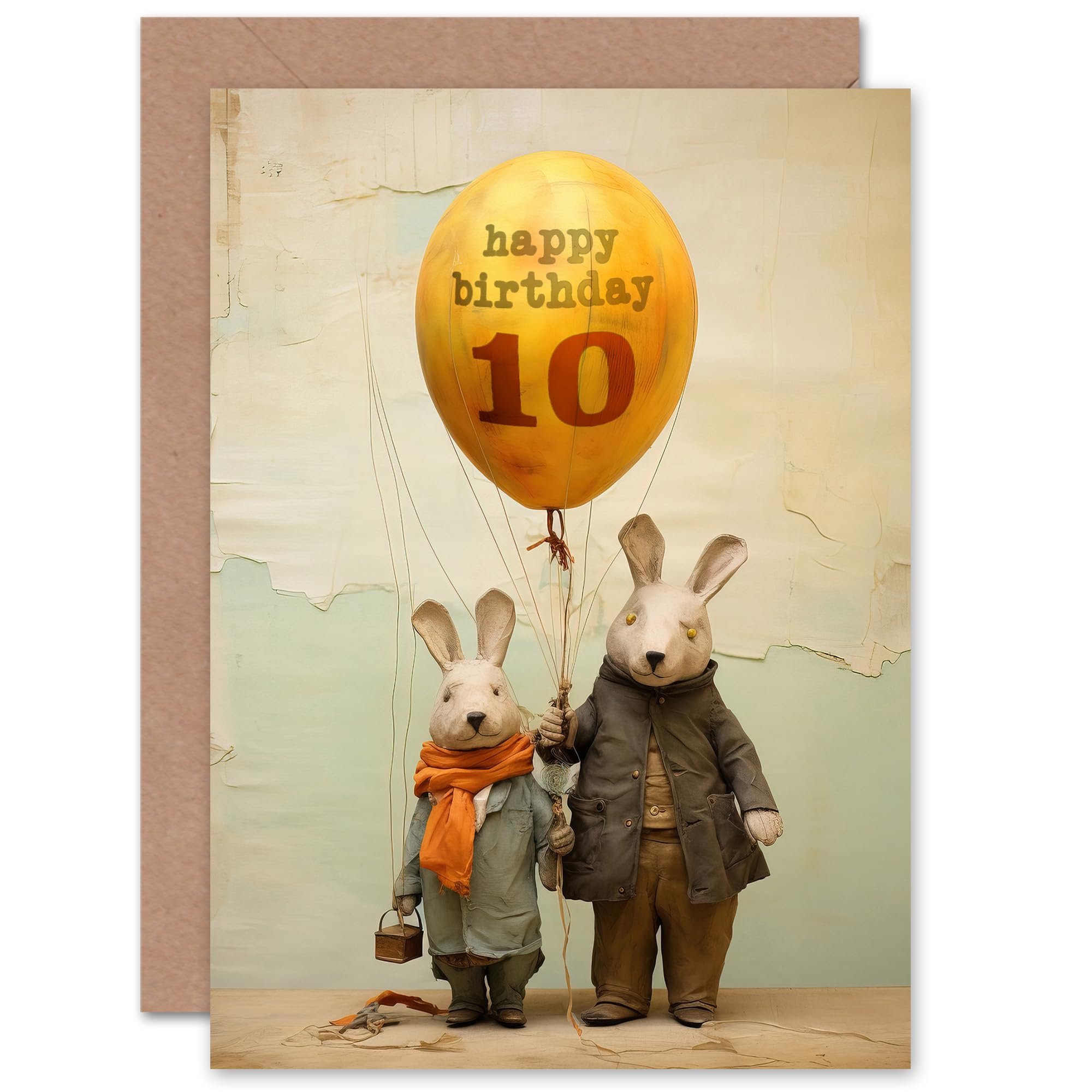 Artery8 Kids Birthday Age 10 Cute Bunny Rabbits Balloon For Child Son Daughter Blank Inside Greeting Card