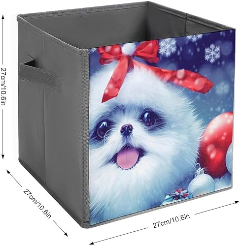 Miniatura 2 de MEIKKO Christmas Dog Santa Hat Collapsible Fabric Storage Cubes Organizer with Handles,Winter Ball Snowflake Closet Organizers for