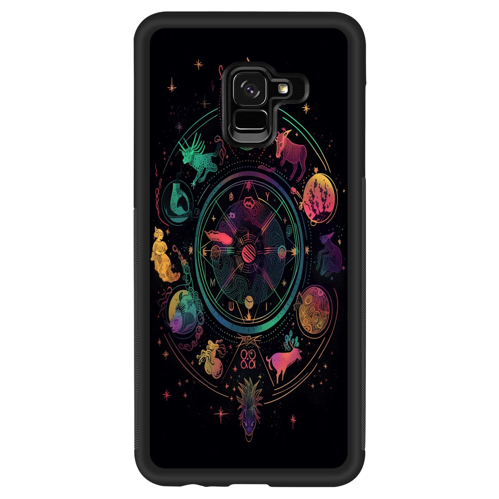 Xioolia Case Compatible with Samsung Galaxy A8 for Zodiac Horoscope Art44 Pattern Back Rubber Full Body Protection Drop Protection Non-Slip Cover-1