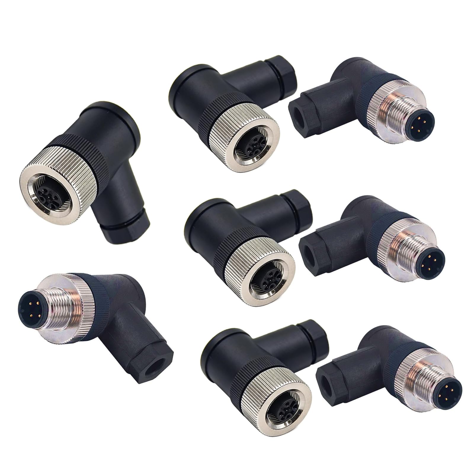 hiSpkNix 4-Sets M12 4 Pin Male and Female Right Angle Aviation Connector