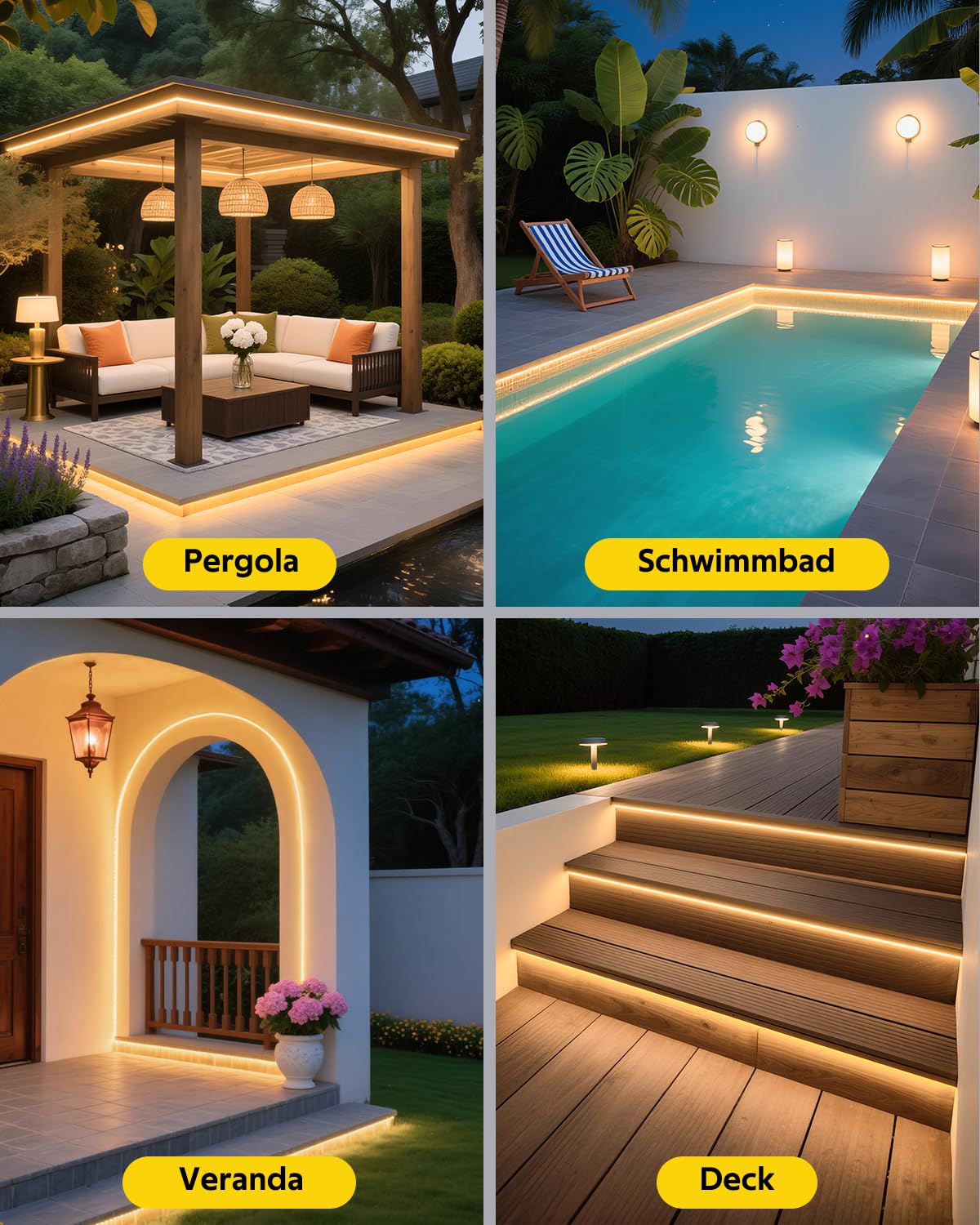 Aclorol COB LED Streifen Warmweiß 230V 15M 3000K LED Strip Wasserdicht IP67 | LED Band mit Schalter und 1,5M langes Anschlusskabel, Plug & Play, für Terrasse Garten Balkon Carport Außenbeleuchtung