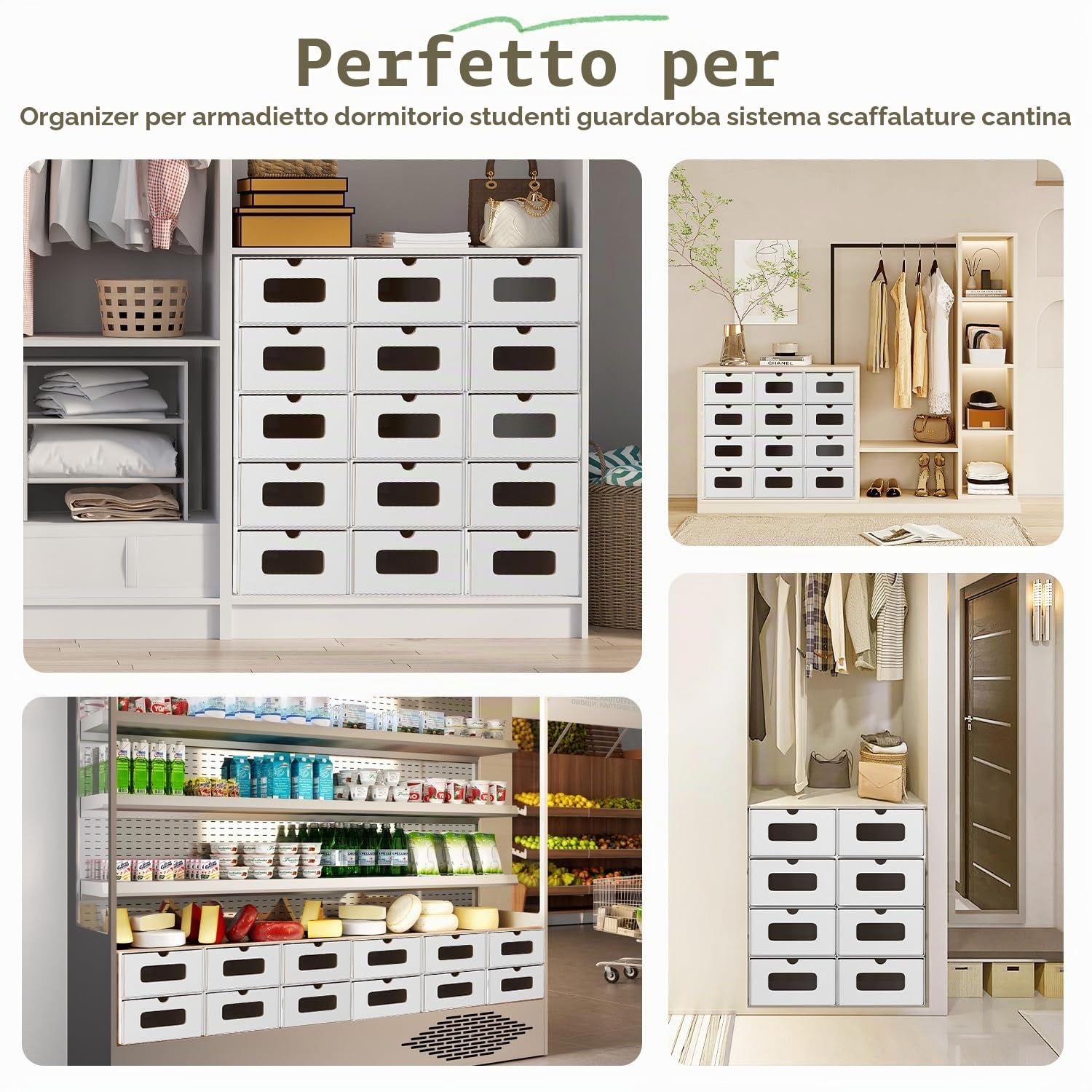 Scatole portaoggetti con finestra, set da 10 pezzi, 33 x 30 x 35 cm, scatole impilabili in cartone, scatole per scarpe e giocattoli, per accessori e accessori, bianco