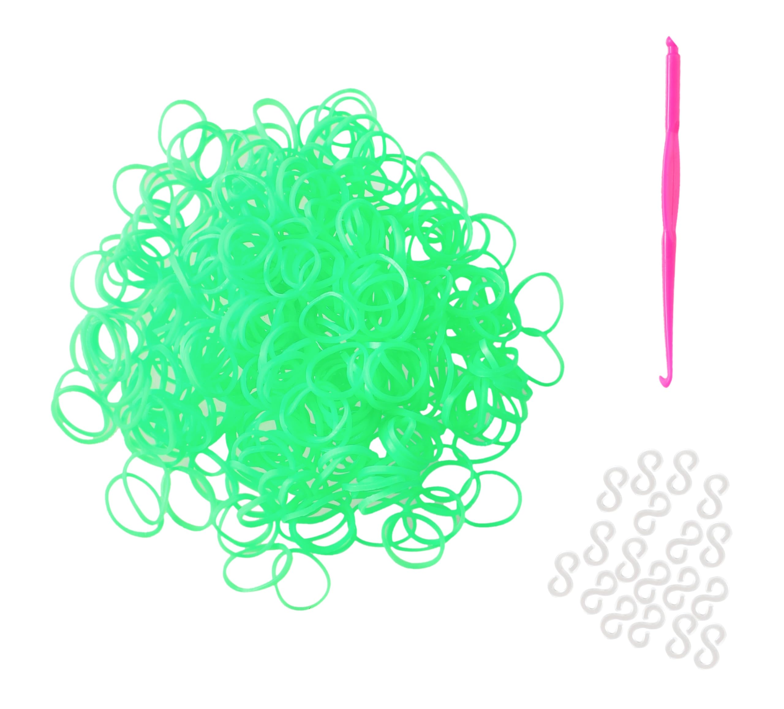 300 Green Loom Bands Refill Pack with Hook Tool and Clips Art Craft Friendship Bracelet Jewellery Making Childrens Game