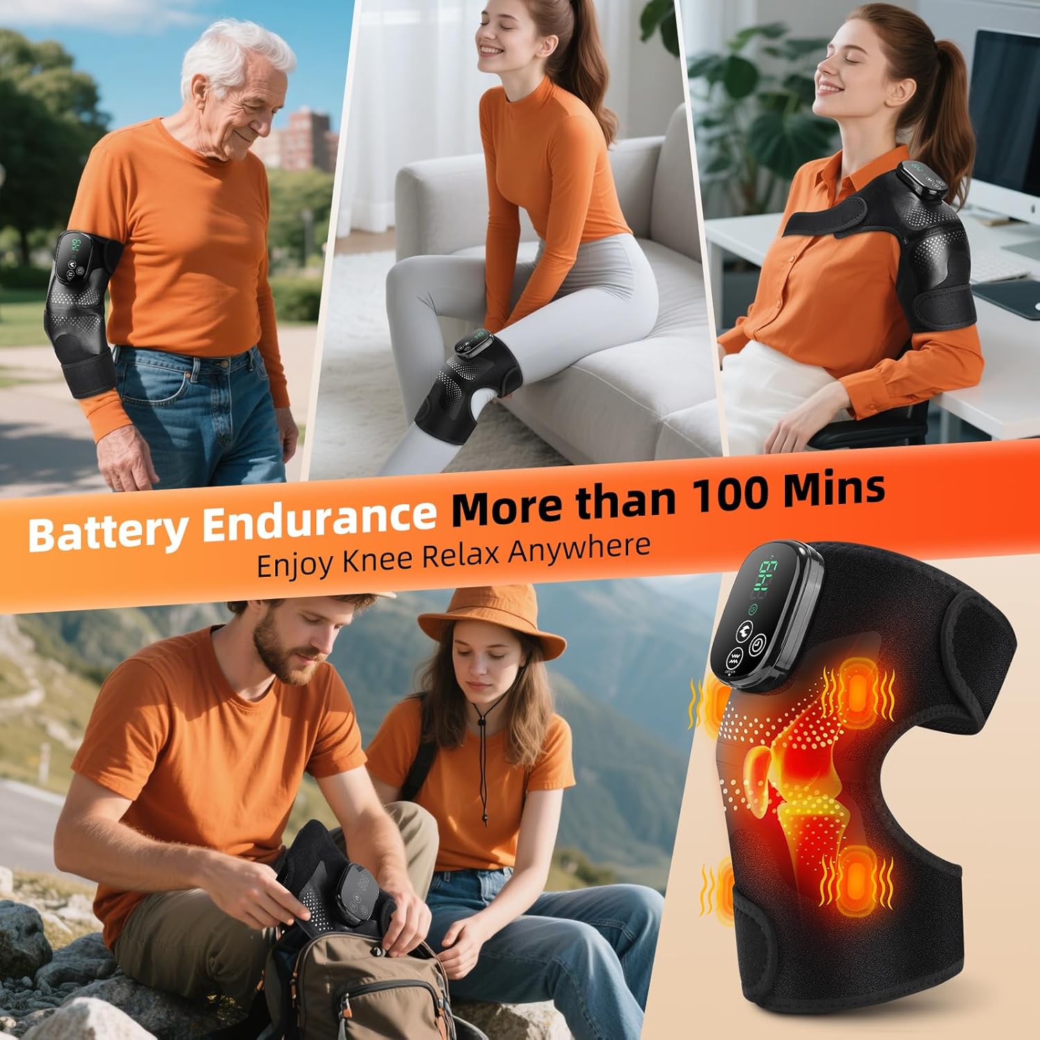 Upgraded Knee Heating Pad, Knee Massager with 5 Heat and 3 Vibration for Women and Men Joint Pain Relief, Electric Knee Warmer with 4 Motors, Ideal Gift Choice - Image 6