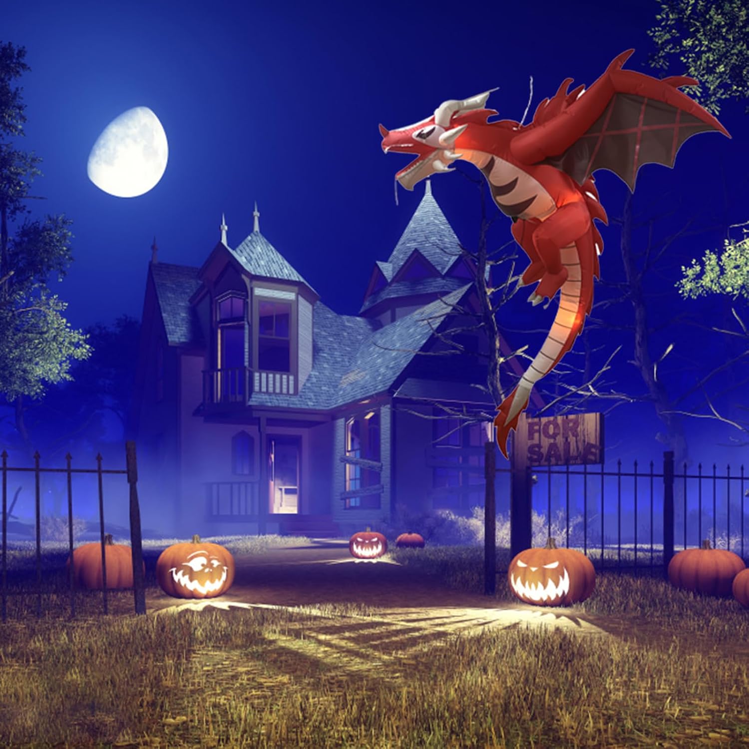 Ochine Halloween Inflatable Hanging Fire Dragon Decor Halloween Decorations, Inflatable Blow Up Flying Dragon with Light for Indoor Outdoor Halloween Party Decor