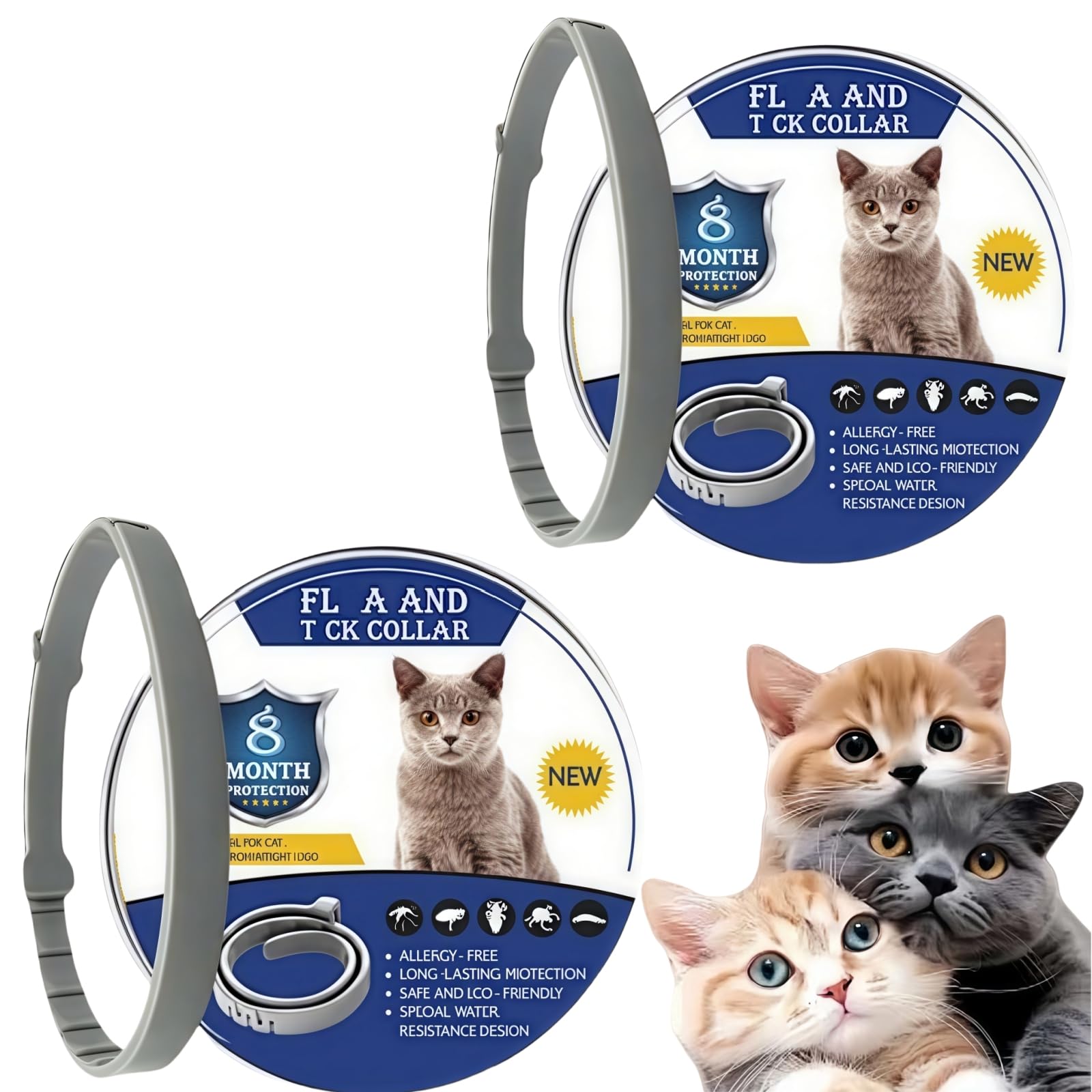 2PCS Dog Col/lars,Adjustable Col/lar for Dogs,Dog Col/lars with Natural Essential Oils,Fle/a and Ti/ck Treatment for Do/gs,Do/g Fle/a And Ti/ck Treatment,Barking Coll/ar,Anti Bark Col/lar(GRAY CAT)
