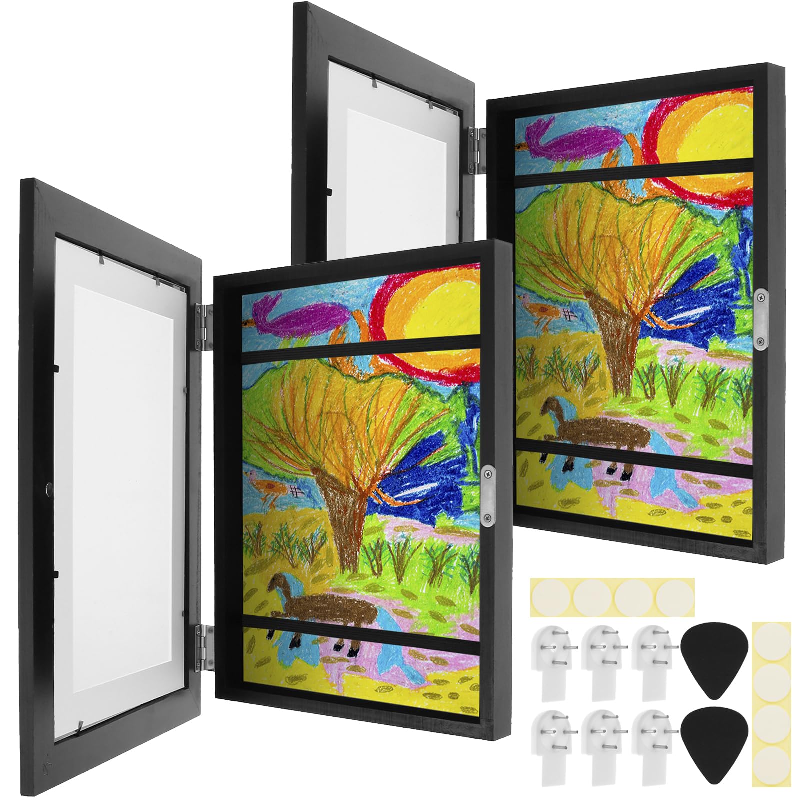 TKSDWBLTY 2Pcs Kids Art Frame Front Opening Kids Artwork Display Frame Changeable Artwork Frames Holds 50-100 Works of Art for Drawings Children 8.5 * 11 inch, Black