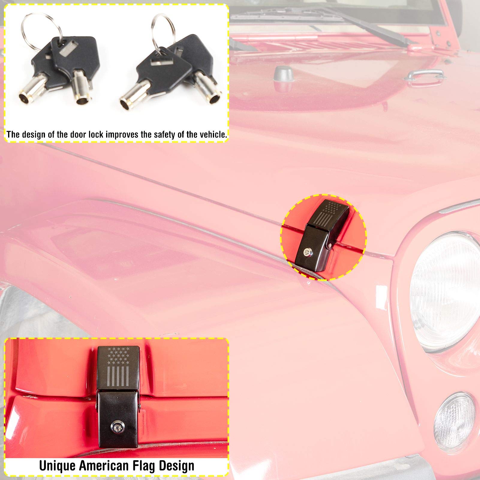 BESTAOO Anti-Theft Hood Lock For Jeep Wrangler JK (2007-2018) - Hidden Aluminum Locking Latches With 2 Keys - View #11