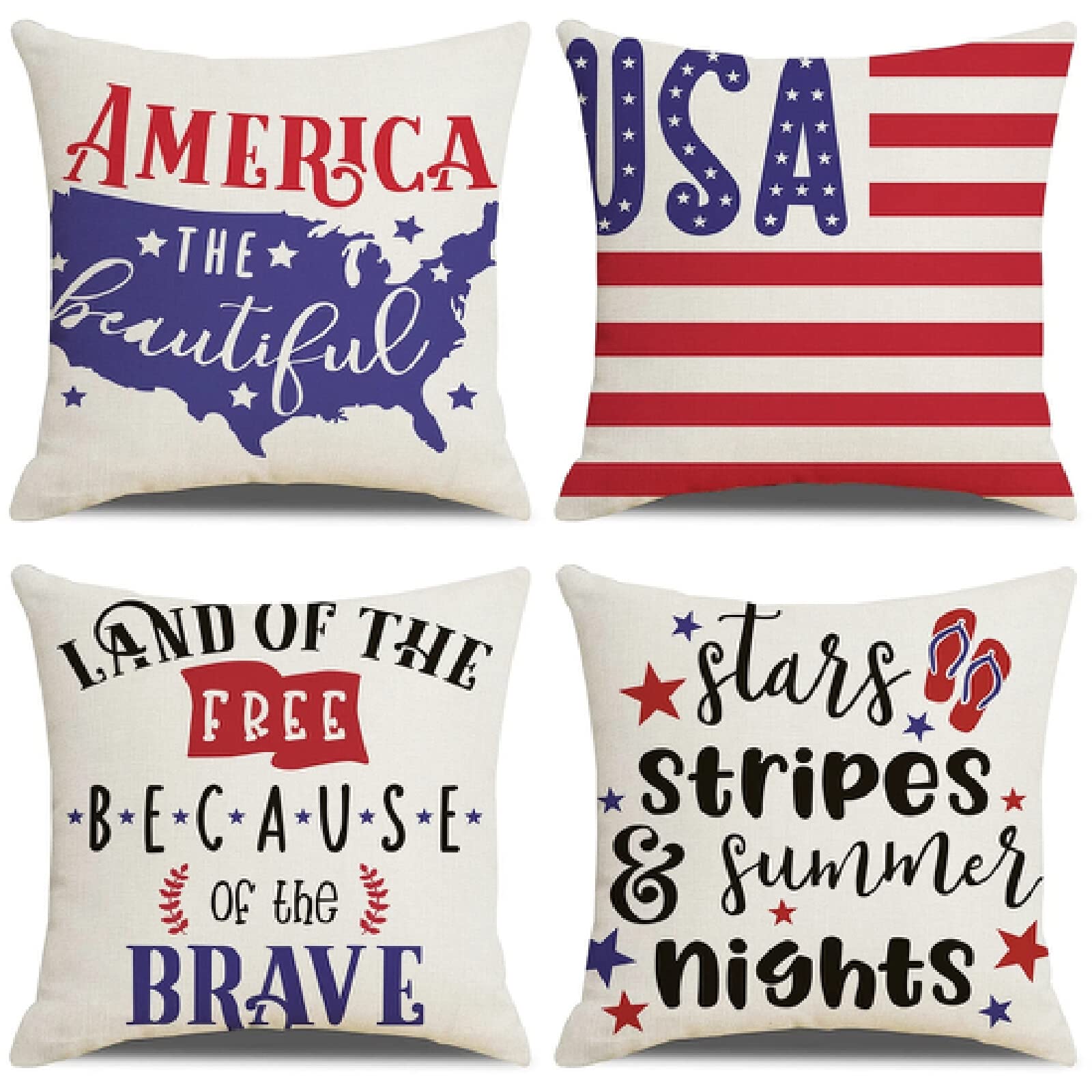 Bandera Estadounidense Cojines 65x65cm,Funda de Almohada de Moderna Decorativa Cojín Decorativo para Sofá,Decoración para Casa,Estampado por Ambos Lados Juego de 4 Exterior Cojines a643