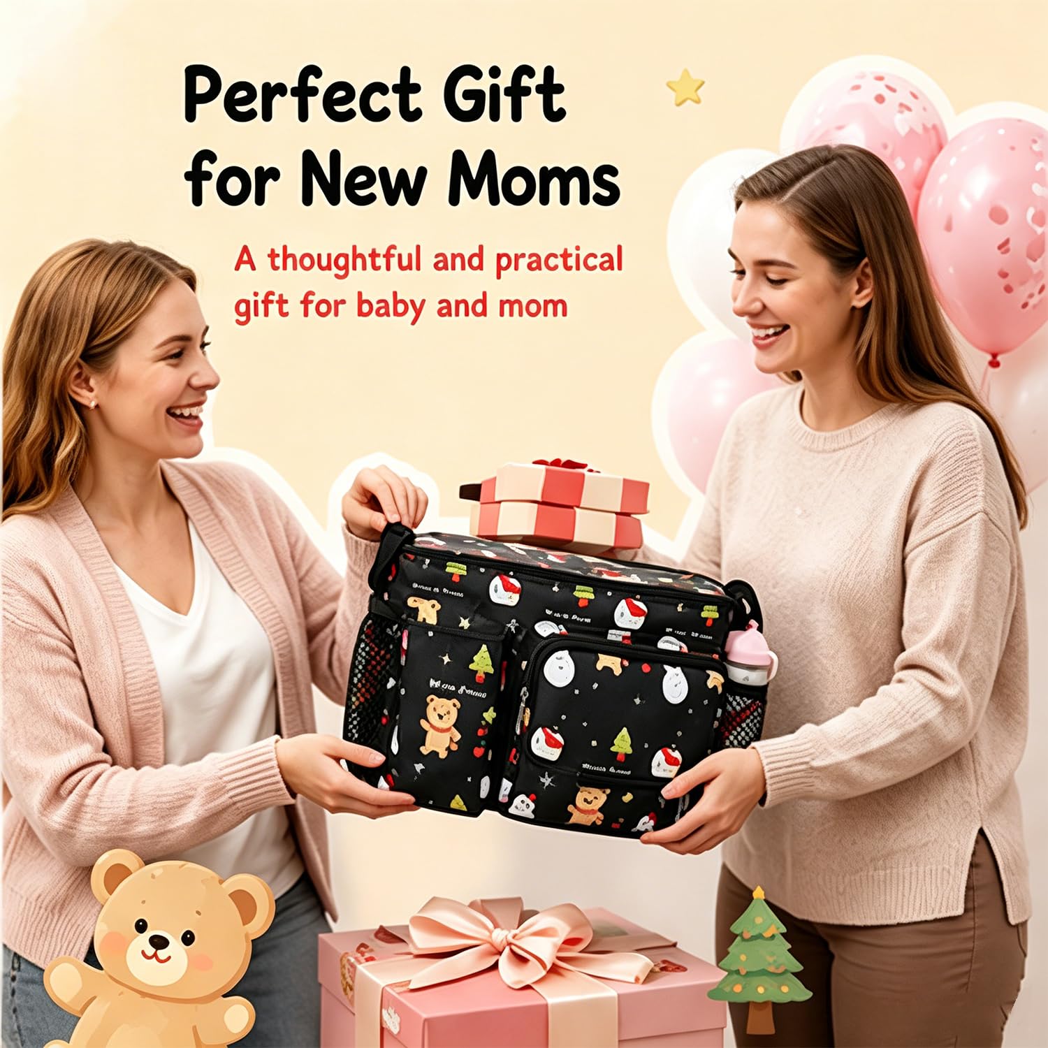 Kinderwagen-Organizer-Tasche, universeller Kinderwagen-Caddy mit Getränkehaltern, große Kapazität, Aufbewahrungstasche für Windeln, Spielzeug, Snacks, passend für die meisten Kinderwagen