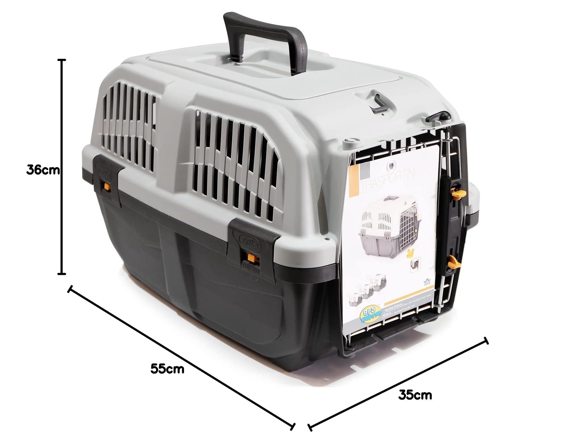 BPS (R) Transportín de plástico para Perros y Gatos Mascota Color Gris/Gris Oscuro 55 * 36 * 35cm Tamaño M BPS-4141