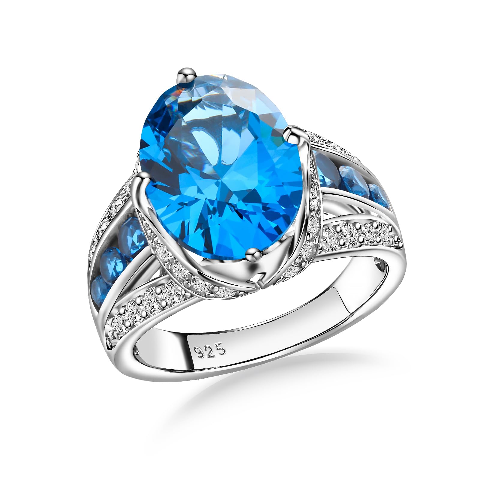 Emerald/Sapphire/Ruby/Tourmaline Rings for Women, 925 Sterling Silver Gemstone Engagement Anniversary Ring Big 6.5-8.5 Carat Birthstone Ring, Size 6 to 10 (Send Gift Box)