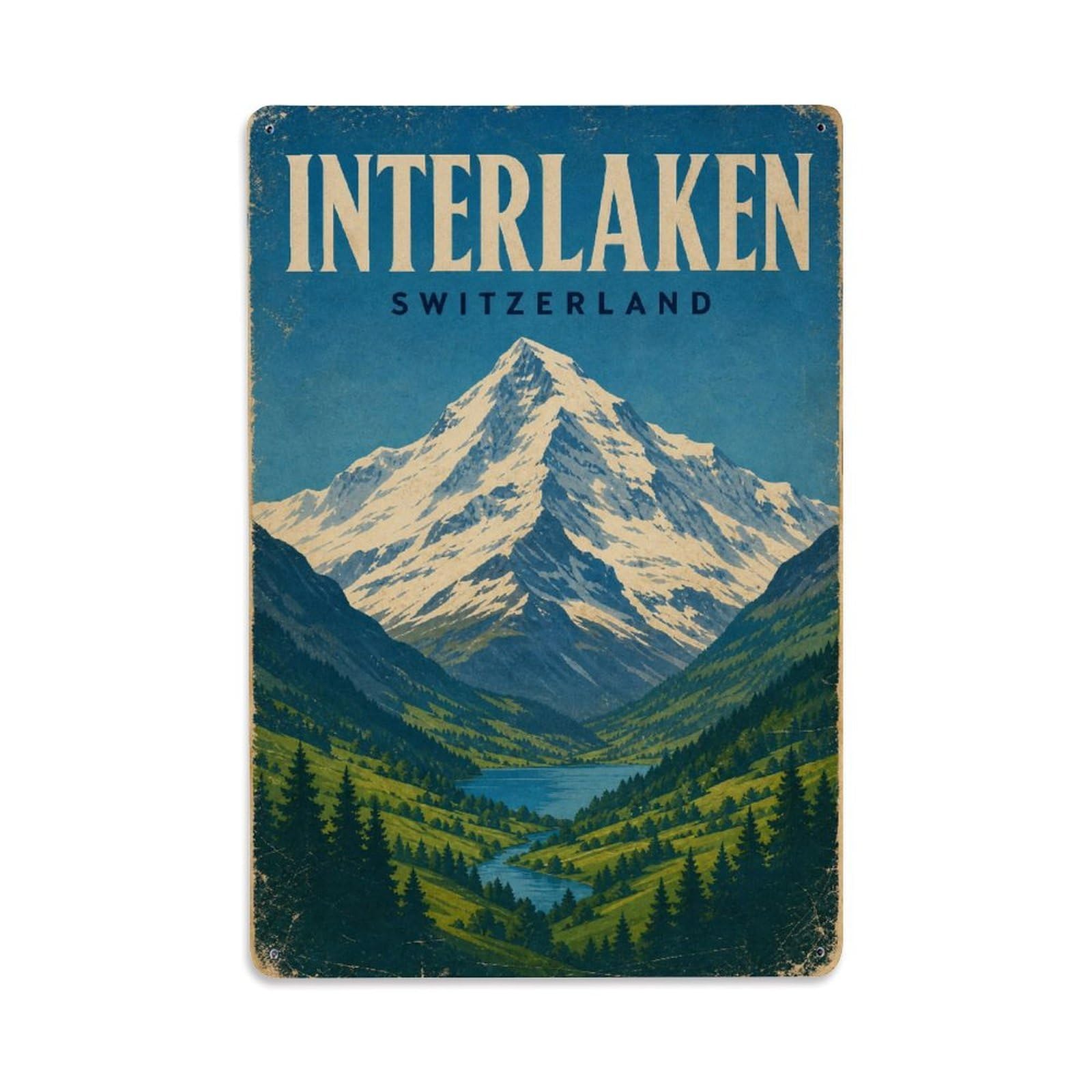 Travel Vintage Switzerland Interlaken Metal Tin Sign