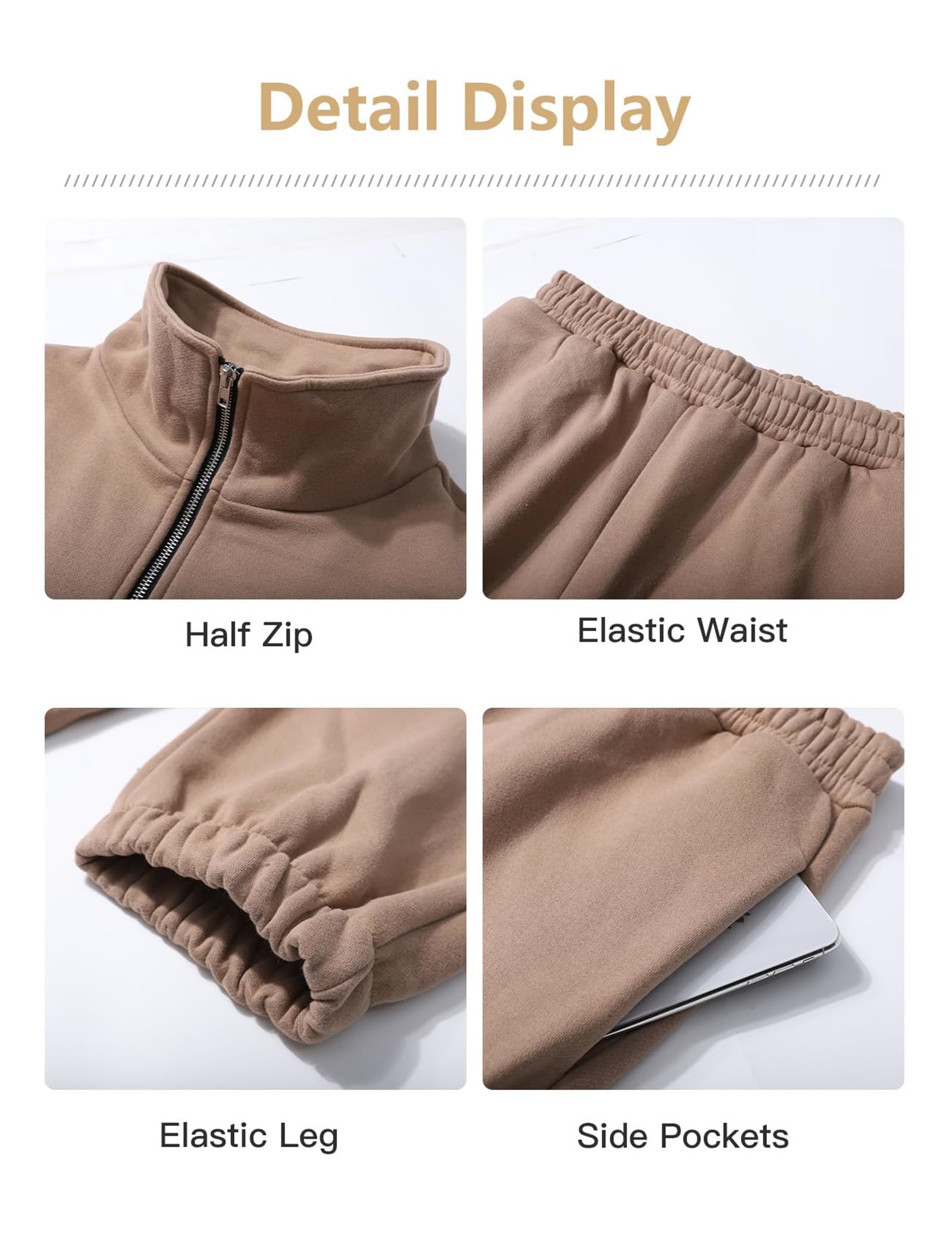 Damskie 2-częściowe stroje luźna polarowa dzianinowa bluza z zamkiem do połowy sweter bluza joggery spodnie dres zestaw